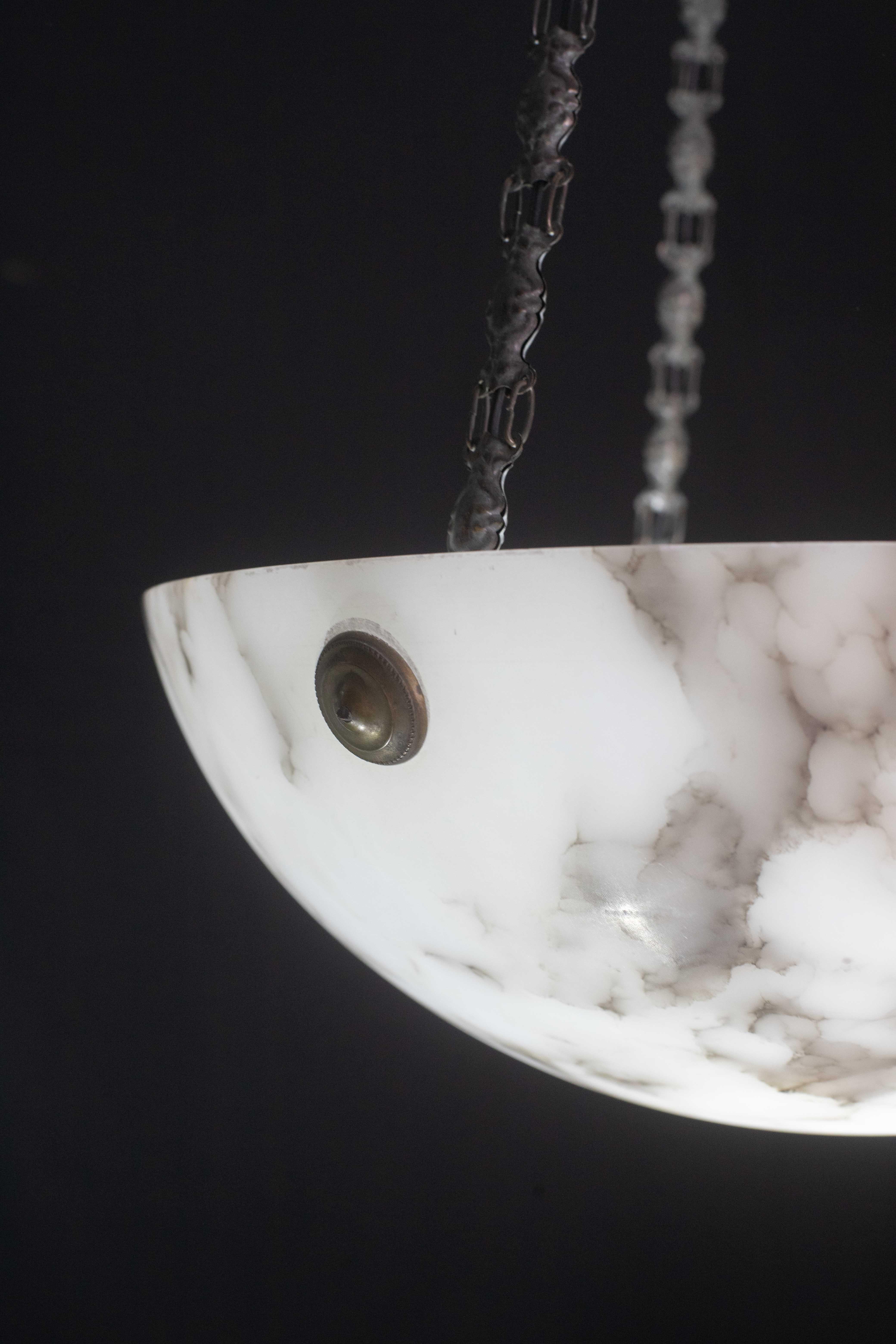 Lampadario Art Deco White Albaster, anni '1950 in vendita 5