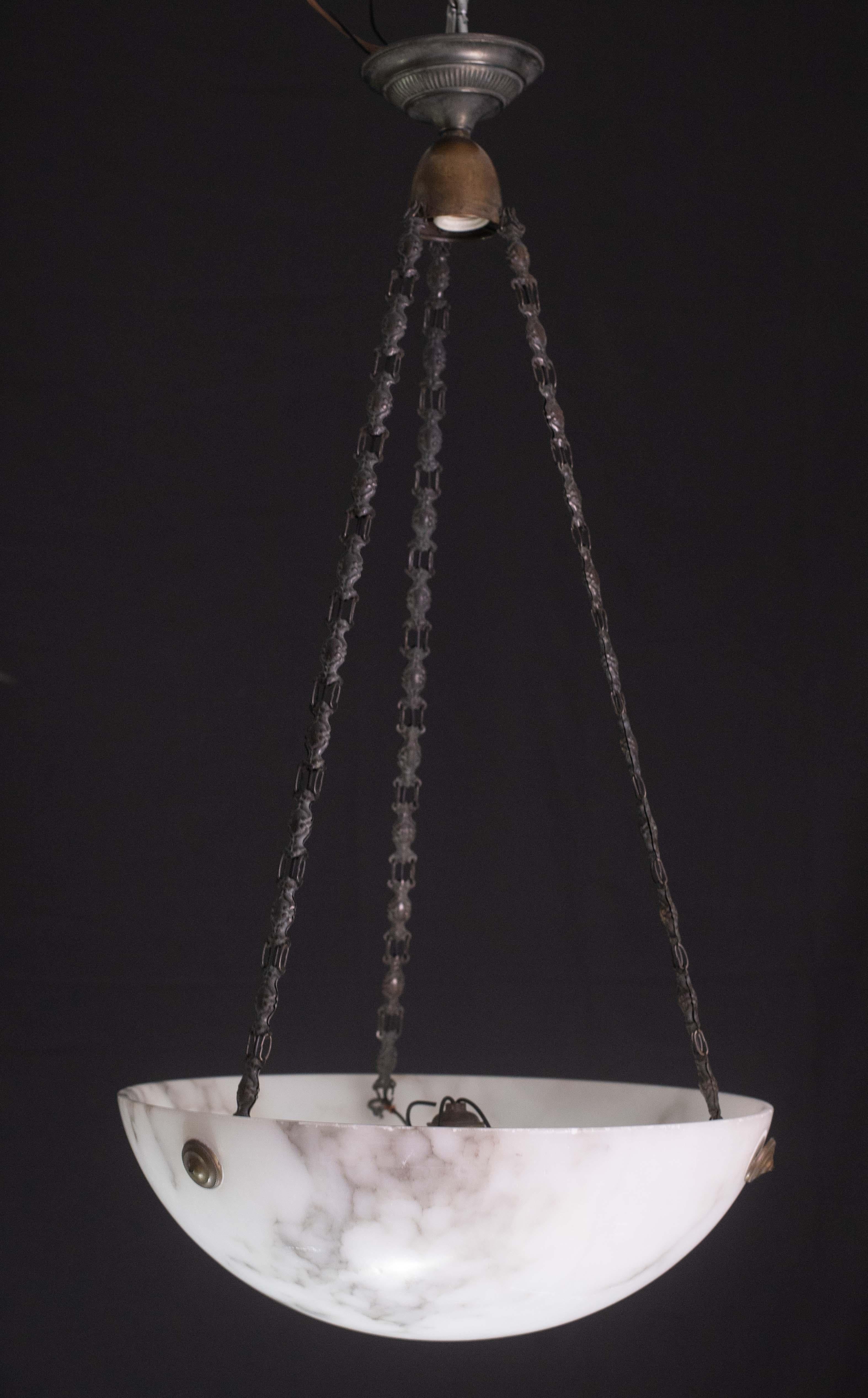 Lampadario Art Deco White Albaster, anni '1950 in vendita 7