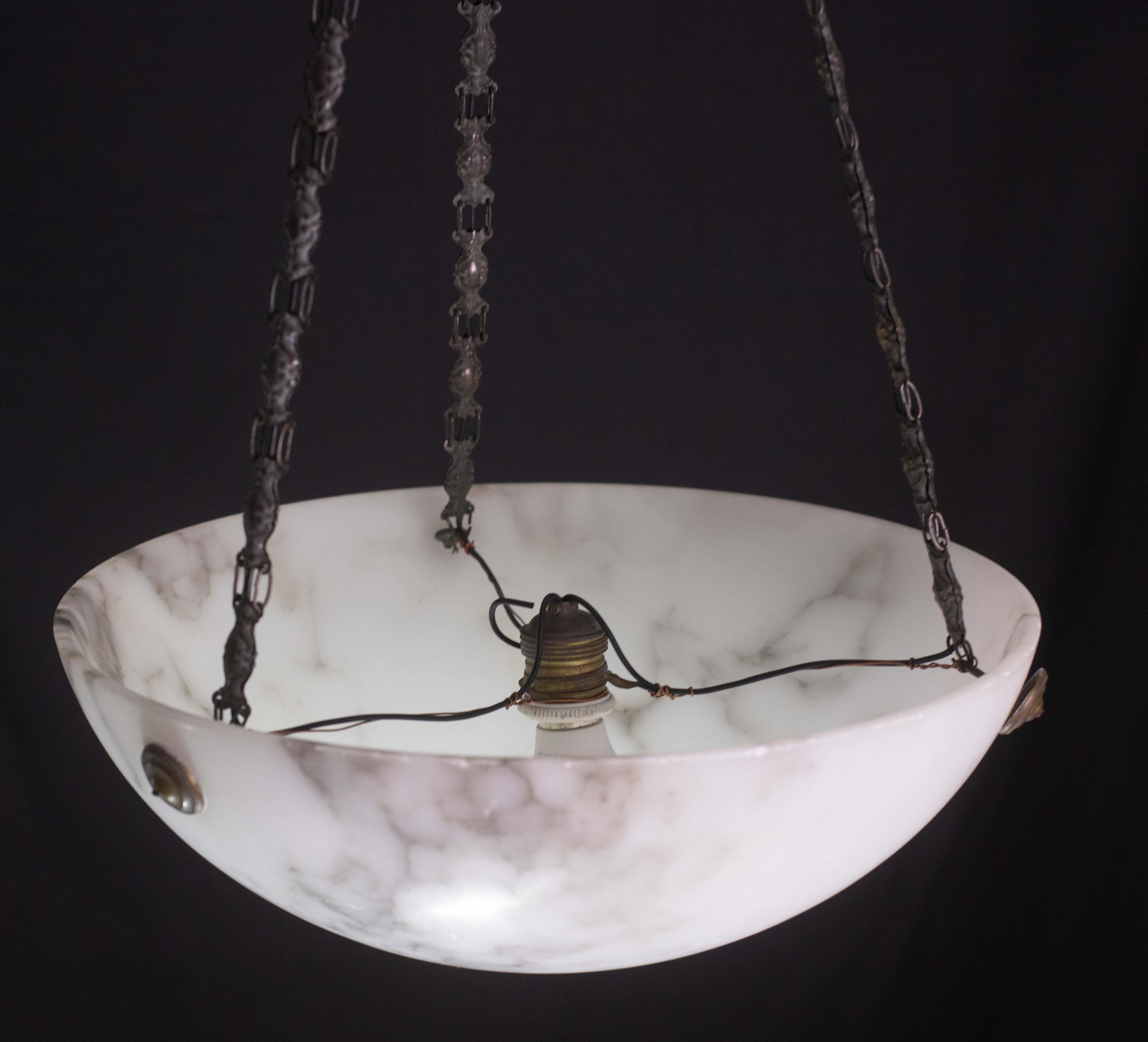 Lampadario Art Deco White Albaster, anni '1950 in vendita 8