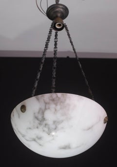 Art Deco White Albaster Chandelier, 1950s