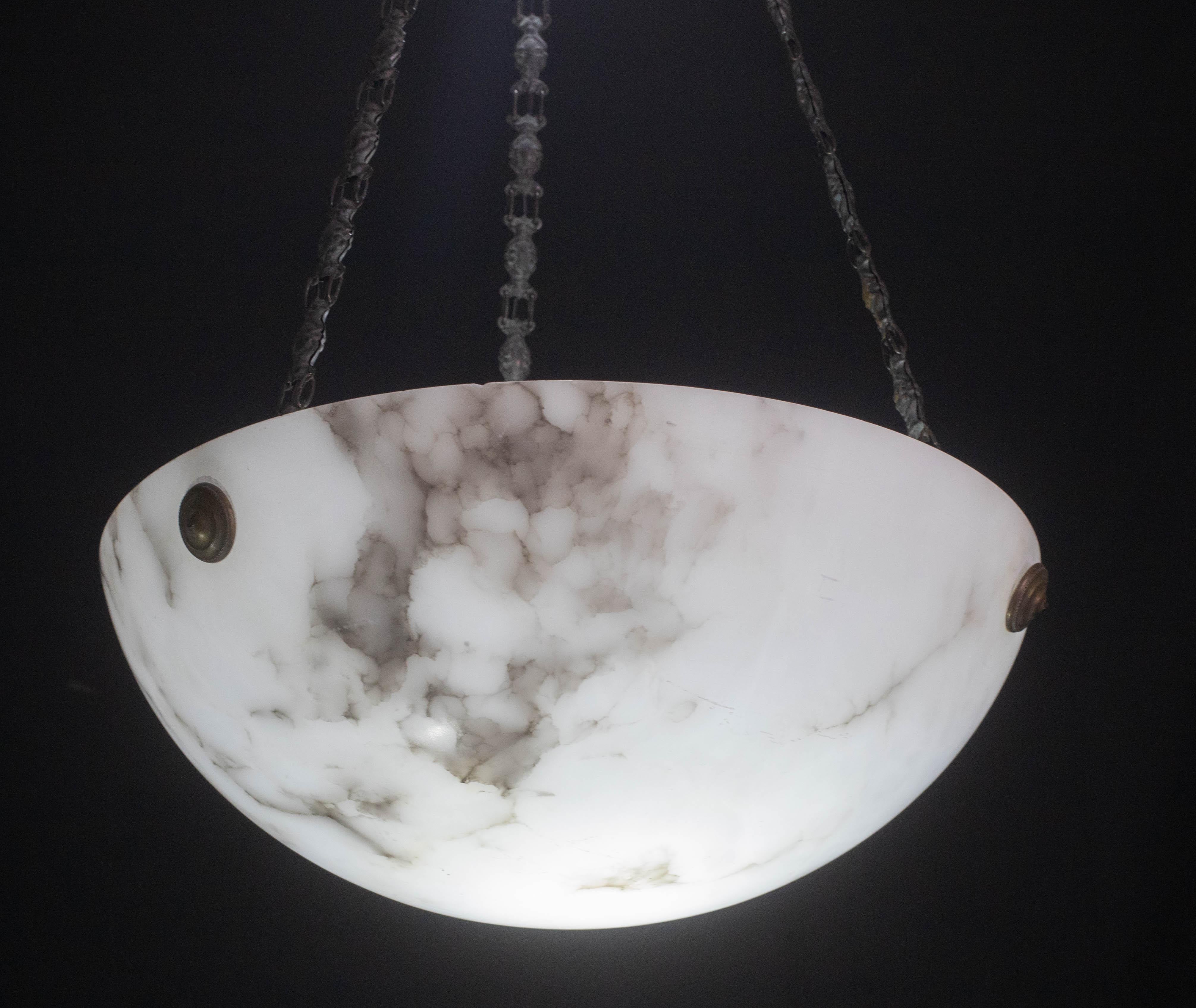 Alabastro Lampadario Art Deco White Albaster, anni '1950 in vendita