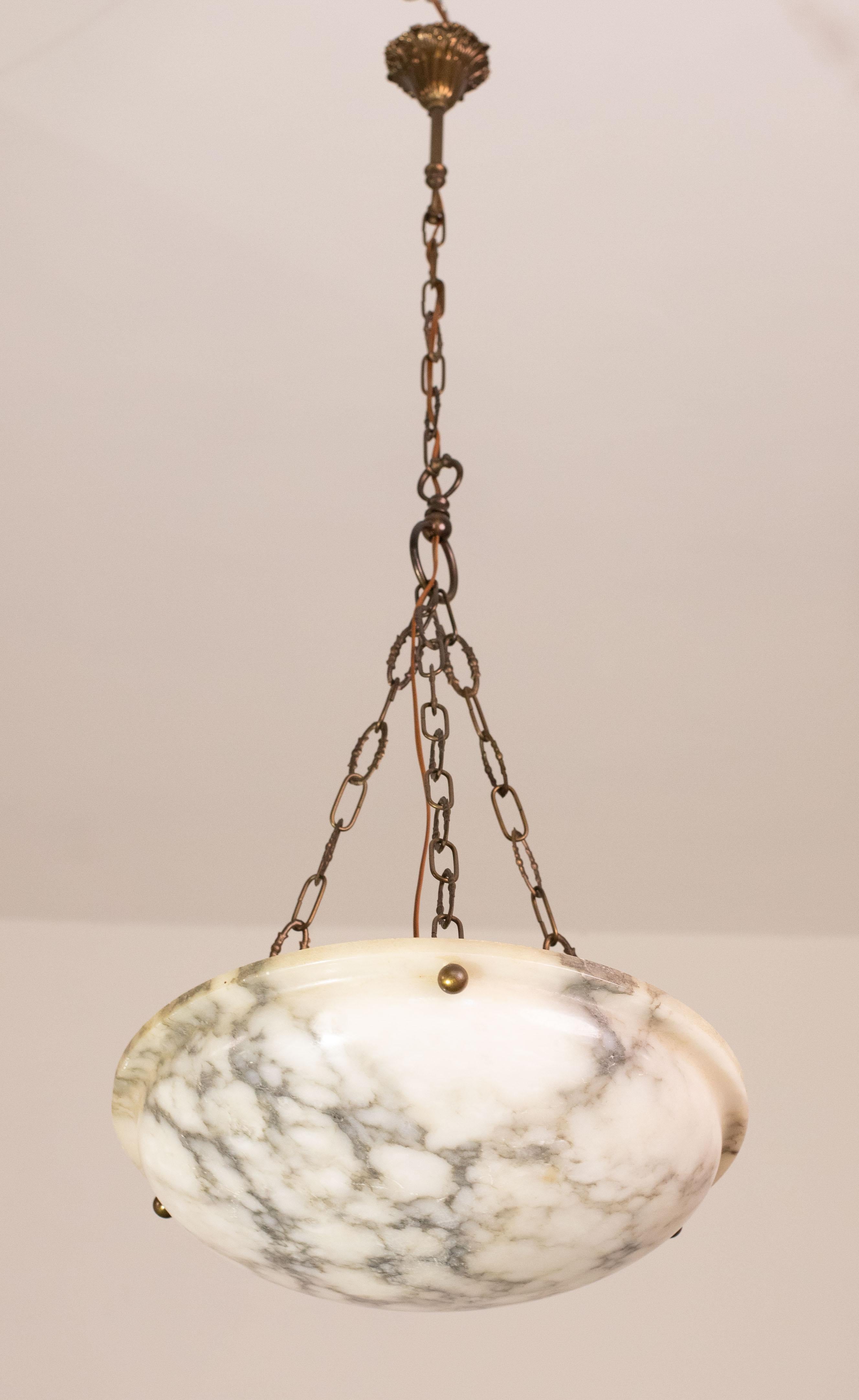 Weißer Alabaster-Kronleuchter im Art déco-Stil, 1950er Jahre im Angebot 2