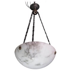 Art Deco White Albaster Chandelier, 1950s