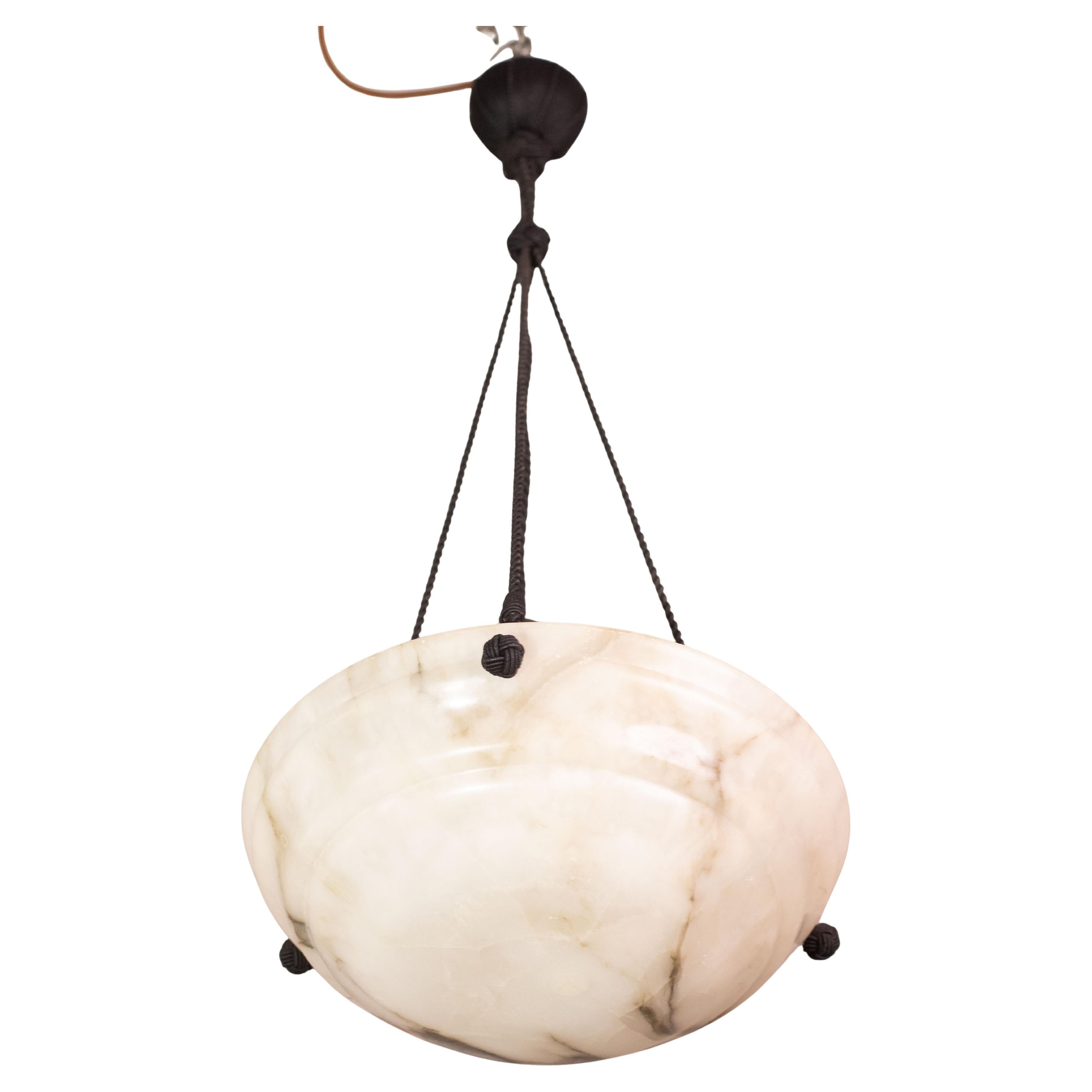 Weißer Alabaster-Kronleuchter im Art déco-Stil, 1950er Jahre im Angebot