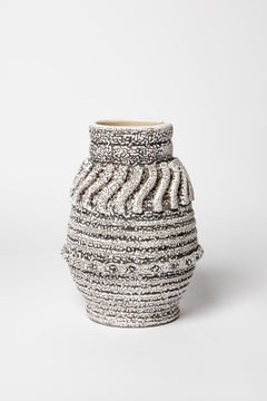 art deco white and black 1930 ceramic vase in the style of Jean Besnard