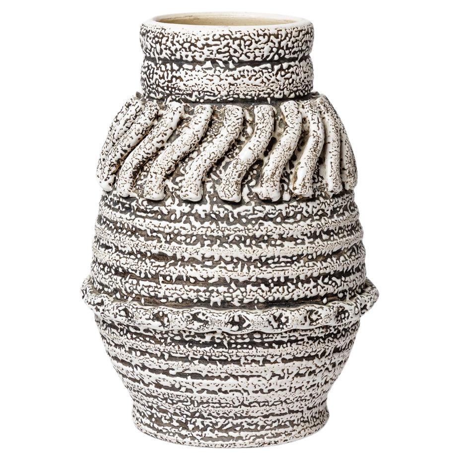 vase art déco en céramique blanc et noir 1930 dans le style de Jean Besnard