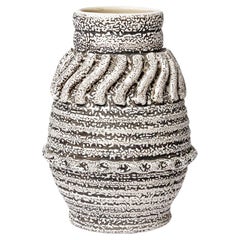 art deco white and black 1930 ceramic vase in the style of Jean Besnard