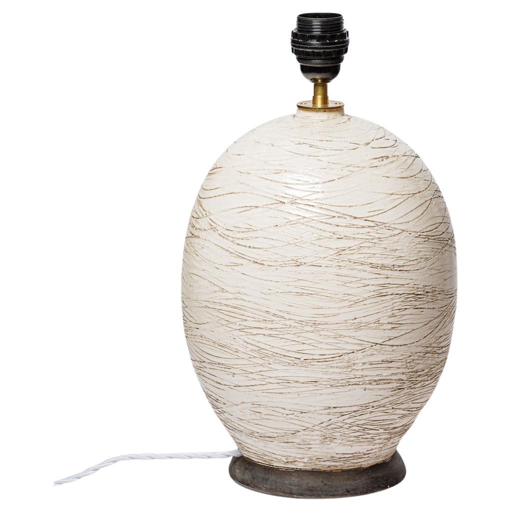 Art deco white and black 20th century ceramic table lamp style of Jean Besnard