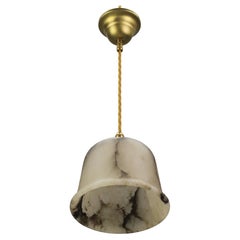Art Deco White and Black Alabaster and Brass Pendant Light Fixture