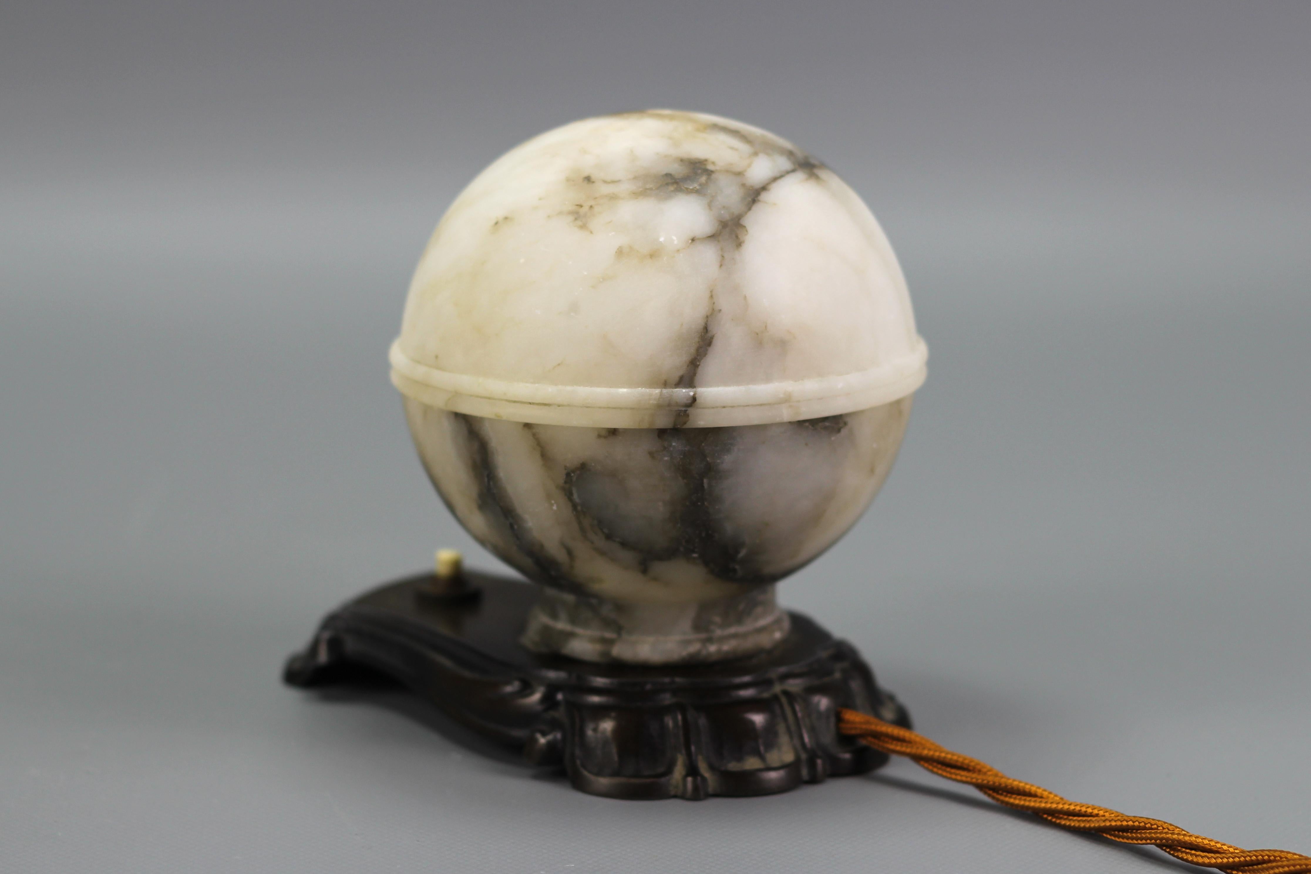 Art Deco White and Black Alabaster Globe Sphere Night Lamp or Mood Lamp, 1930s For Sale 5