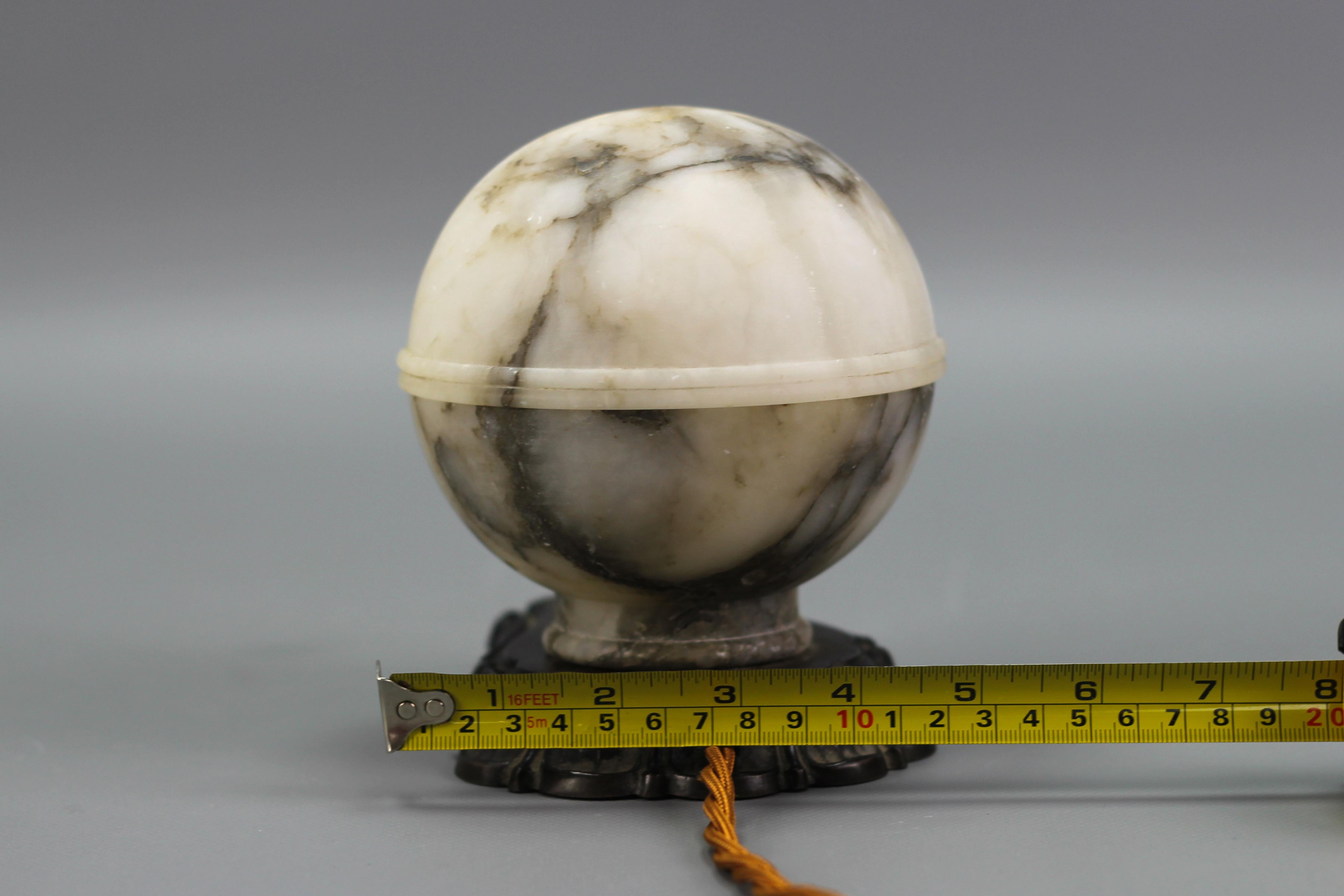 Art Deco White and Black Alabaster Globe Sphere Night Lamp or Mood Lamp, 1930s For Sale 12