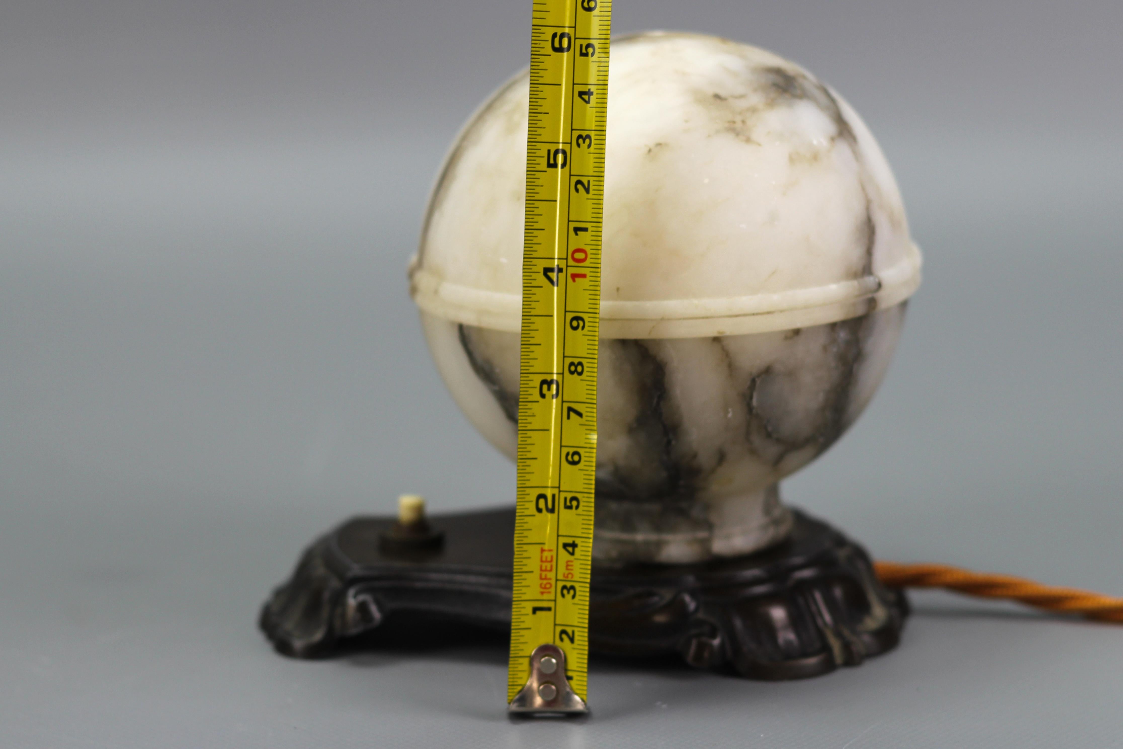Art Deco White and Black Alabaster Globe Sphere Night Lamp or Mood Lamp, 1930s For Sale 13