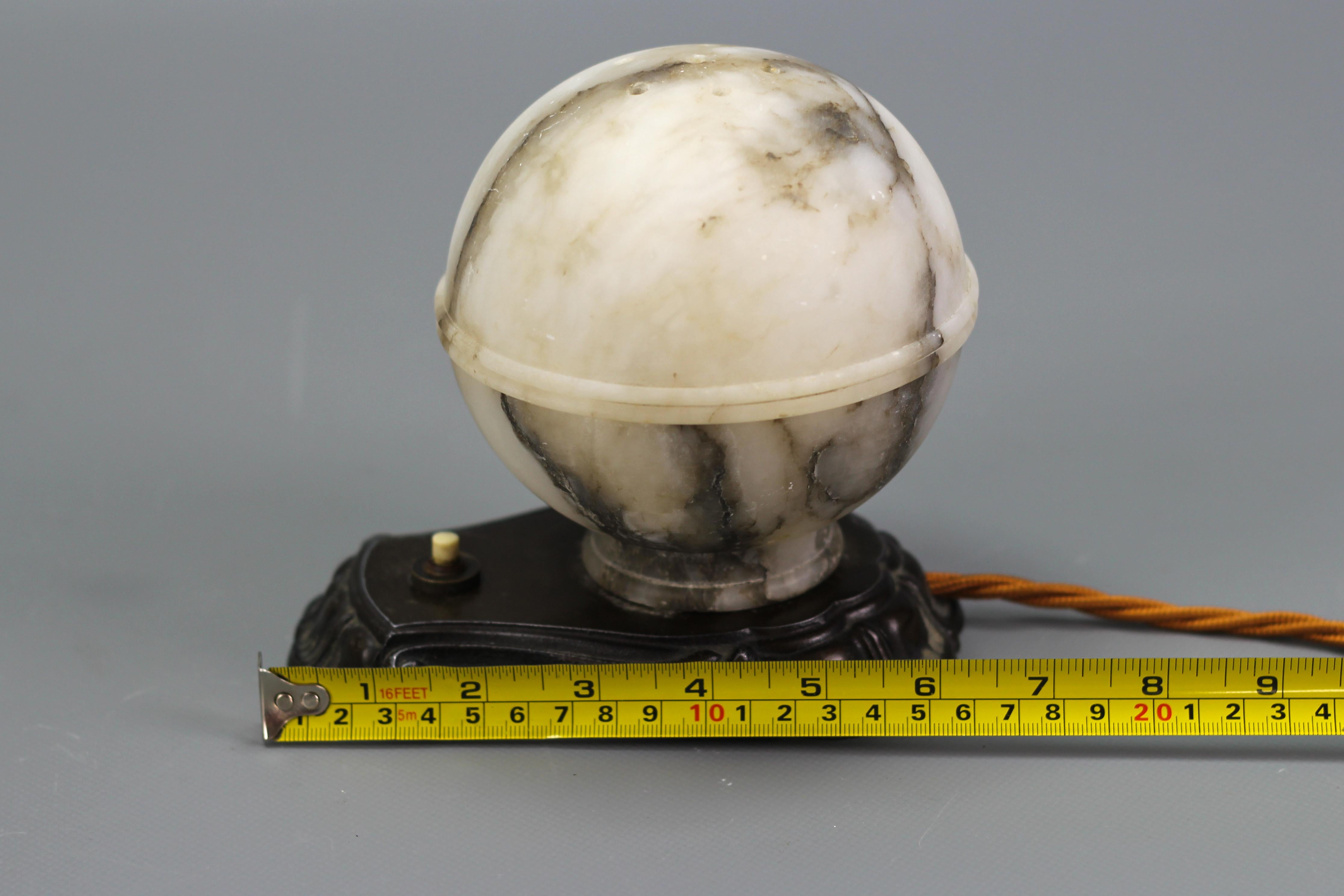 Art Deco White and Black Alabaster Globe Sphere Night Lamp or Mood Lamp, 1930s For Sale 14