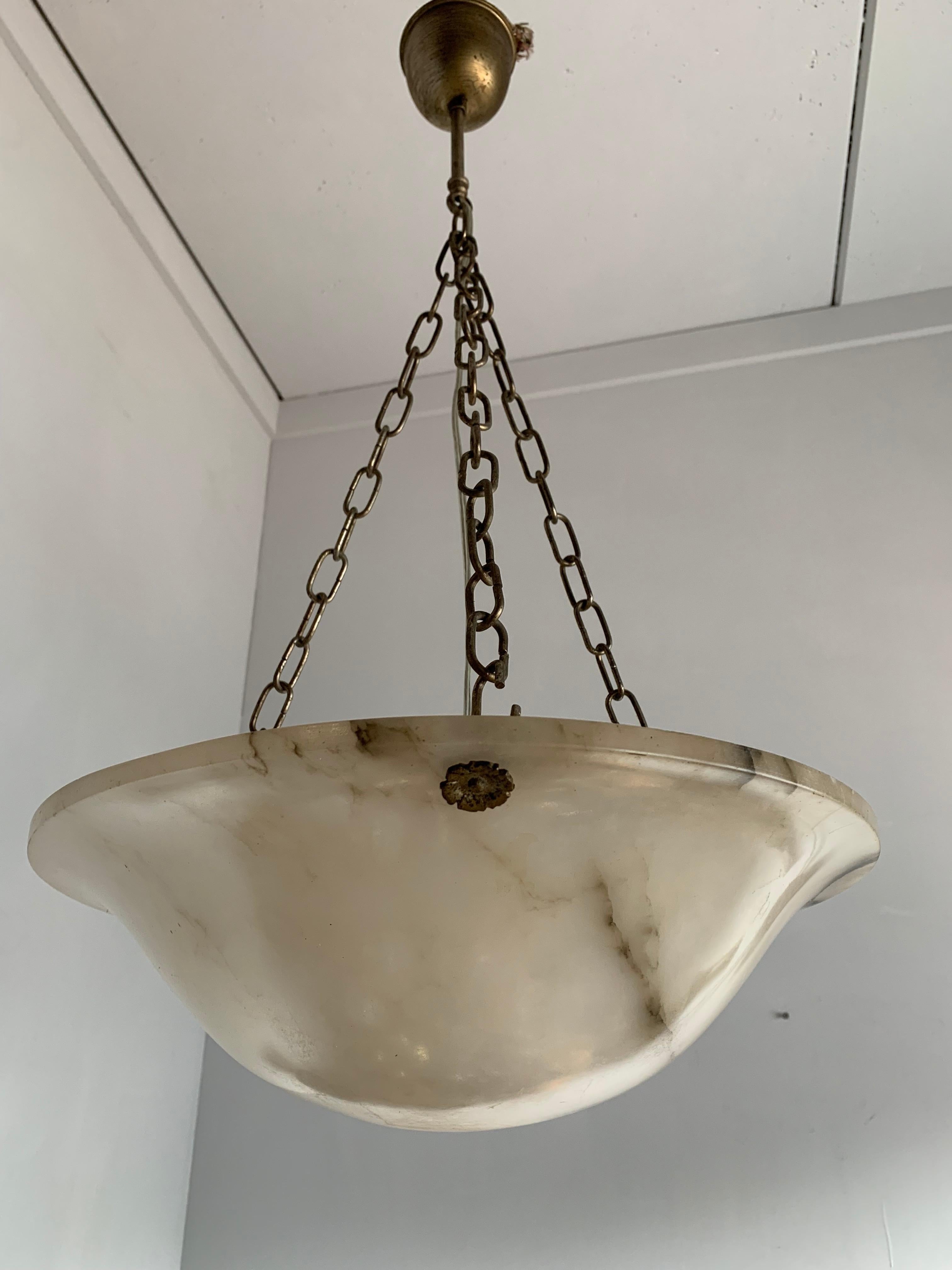 Art Deco White and Black Alabaster Pendant / Fixture with Adjustable Chain 1920s 3