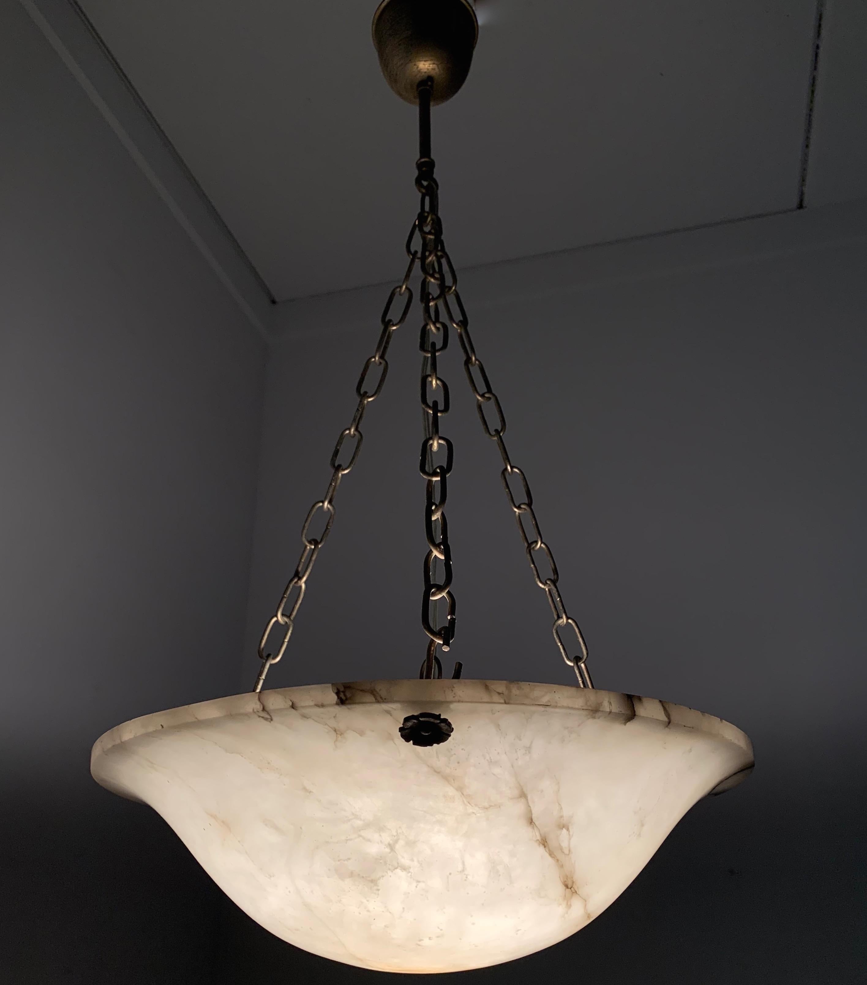 Art Deco White and Black Alabaster Pendant / Fixture with Adjustable Chain 1920s 4