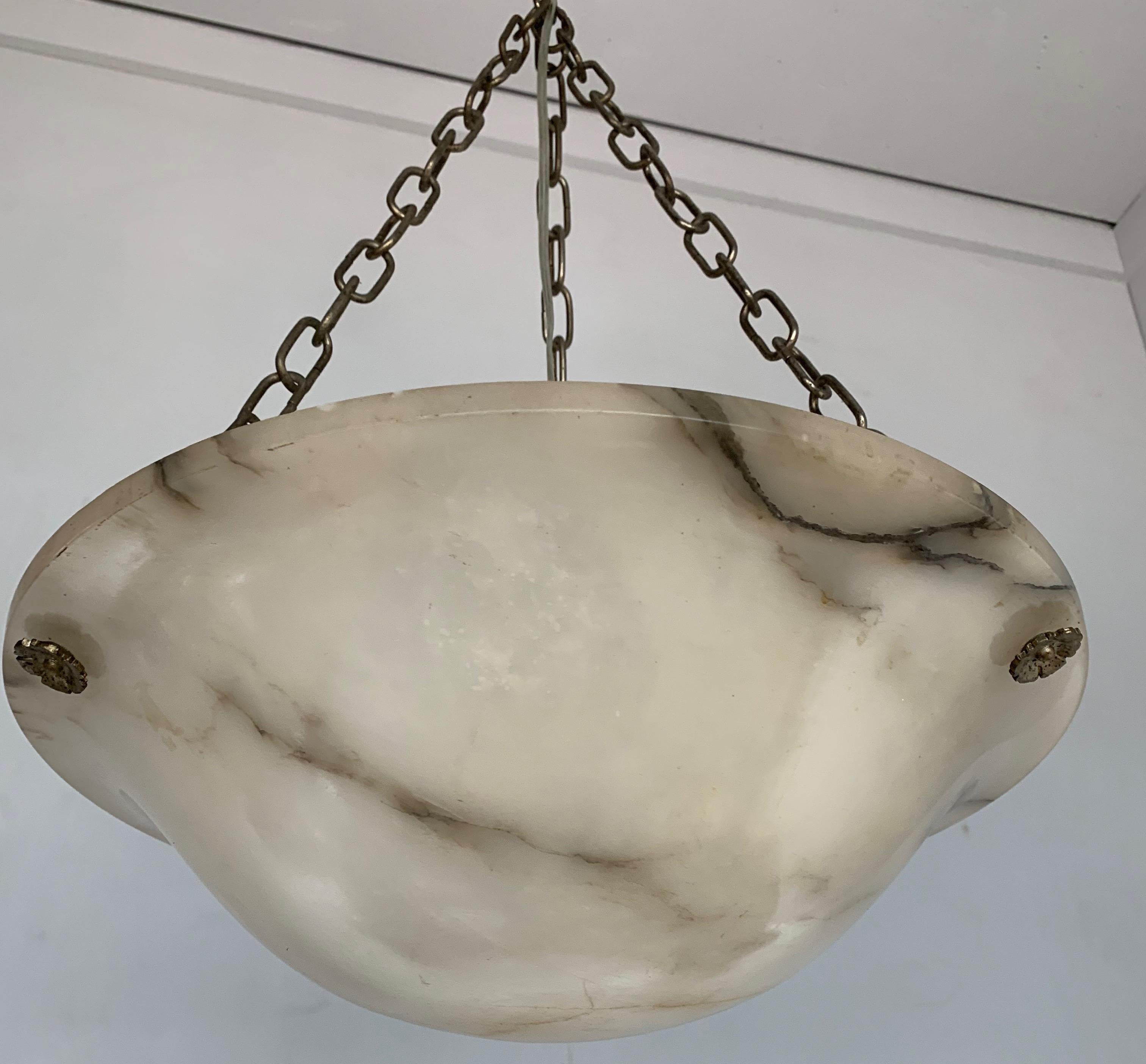 Art Deco White and Black Alabaster Pendant / Fixture with Adjustable Chain 1920s 5