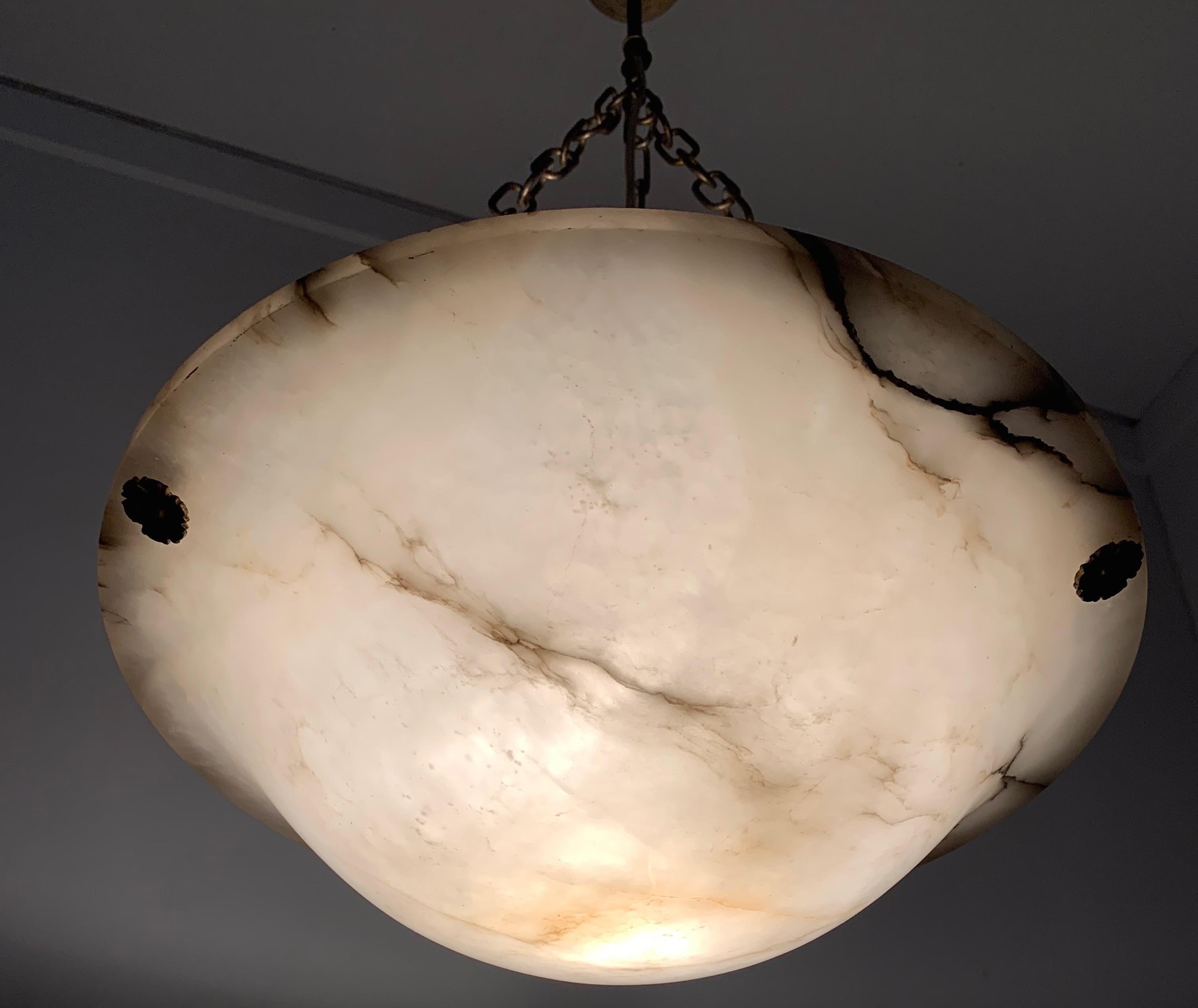 Art Deco White and Black Alabaster Pendant / Fixture with Adjustable Chain 1920s 11