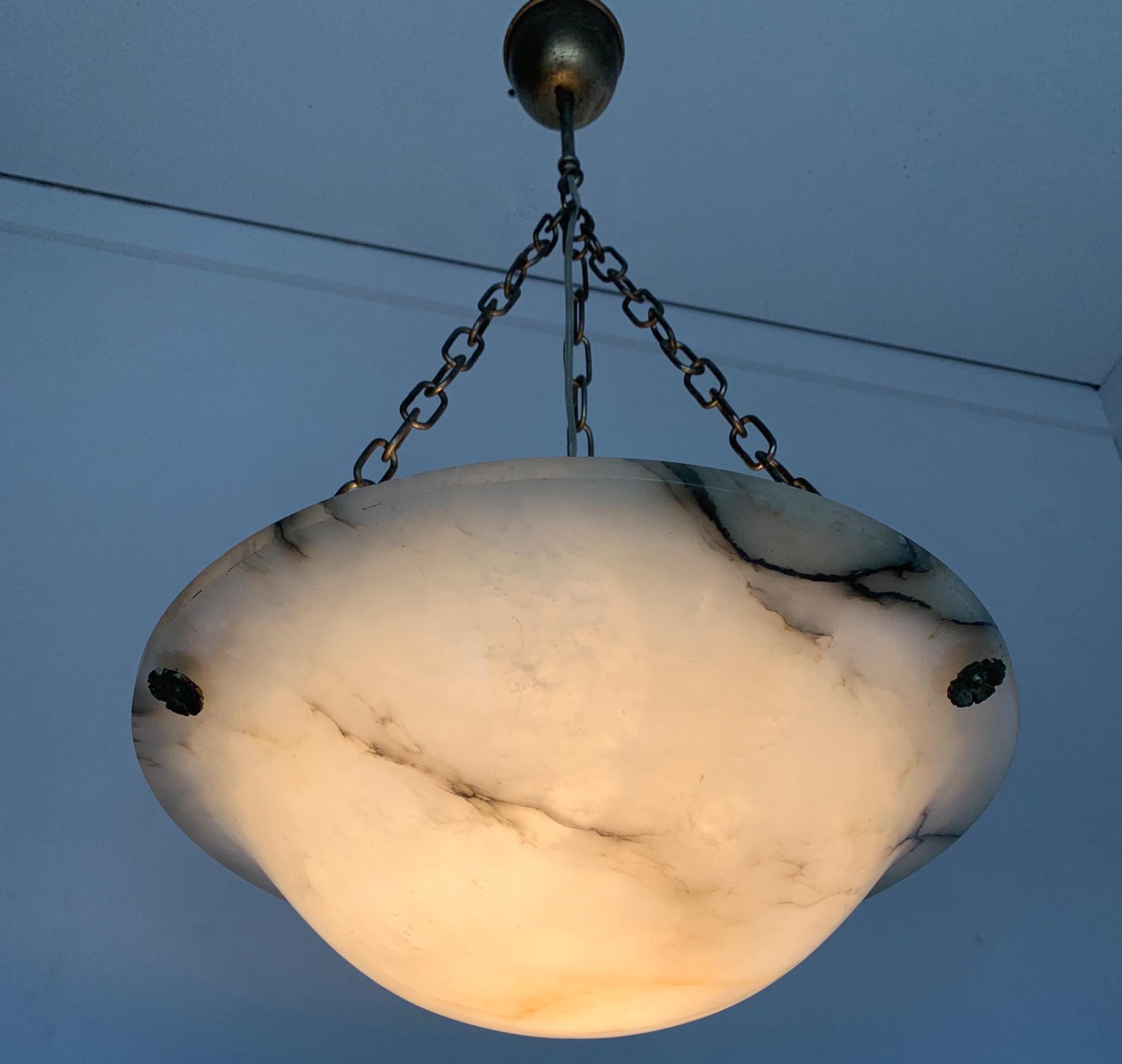 Art Deco White and Black Alabaster Pendant / Fixture with Adjustable Chain 1920s 12