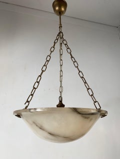 Art Deco White and Black Alabaster Pendant / Fixture with Adjustable Chain 1920s