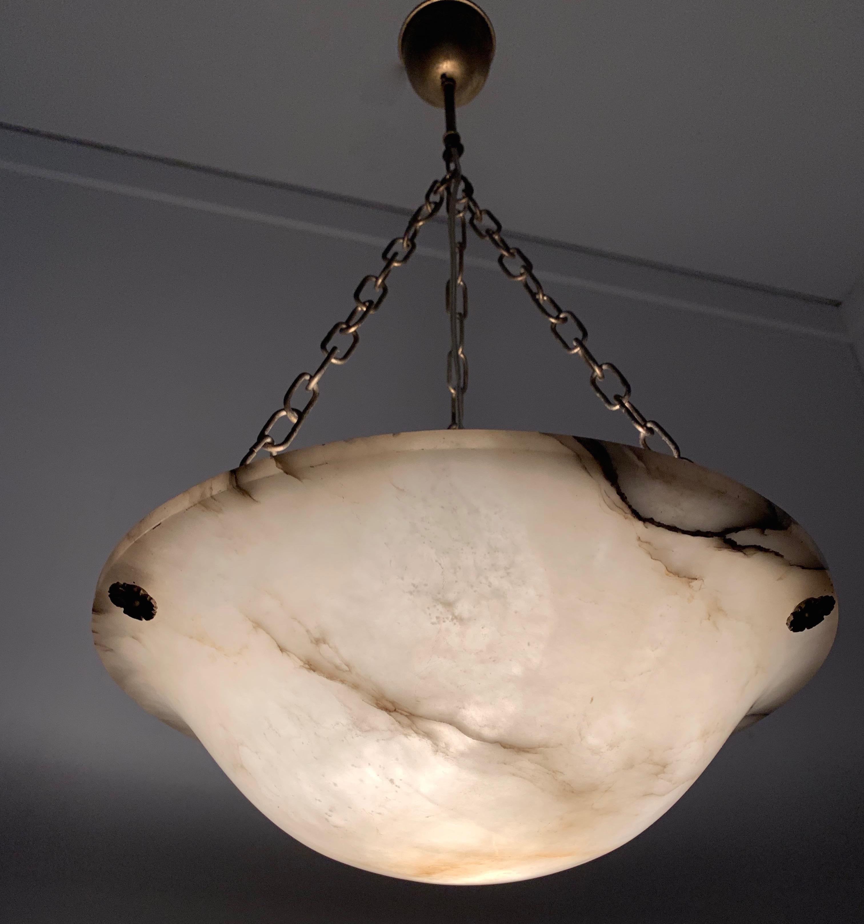 Art Deco White and Black Alabaster Pendant / Fixture with Adjustable Chain 1920s 13