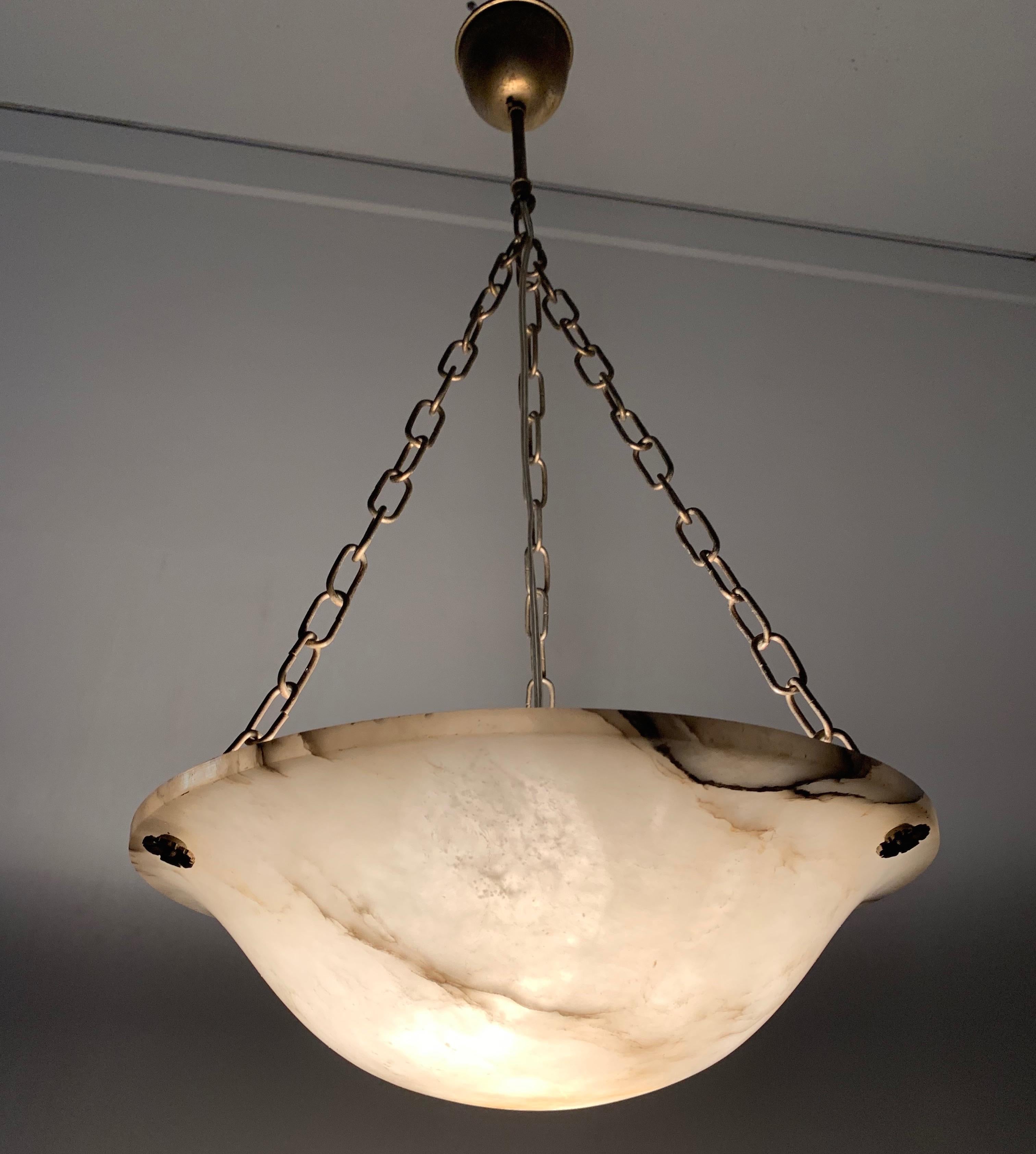 Art Deco White and Black Alabaster Pendant / Fixture with Adjustable Chain 1920s 1