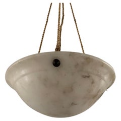 Art Deco White and Black Alabaster Pendant Light with Unique Original Long Rope