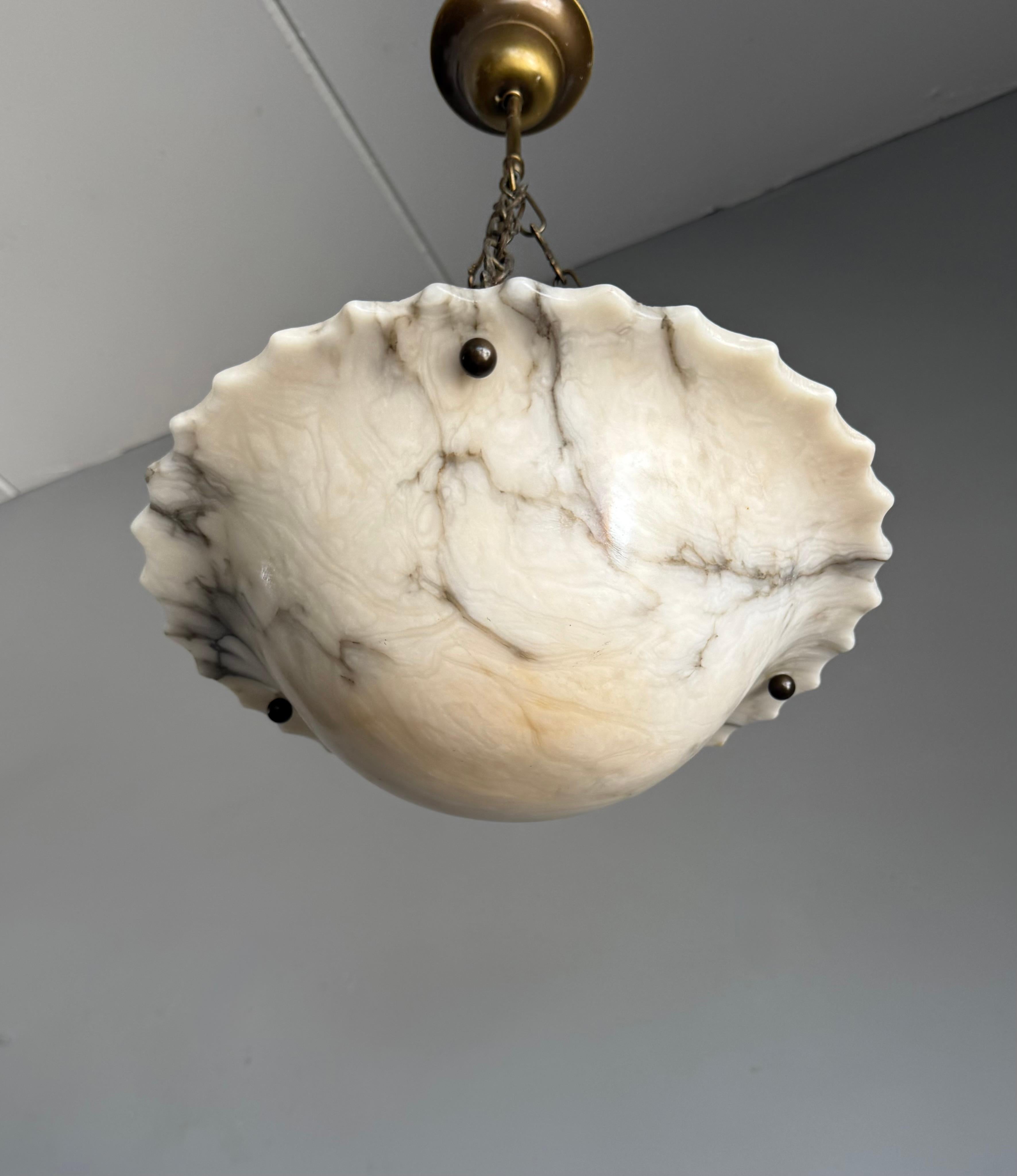Art Deco White and Black and Whiter Veins & Patches Alabaster Pendant Chandelier For Sale 3