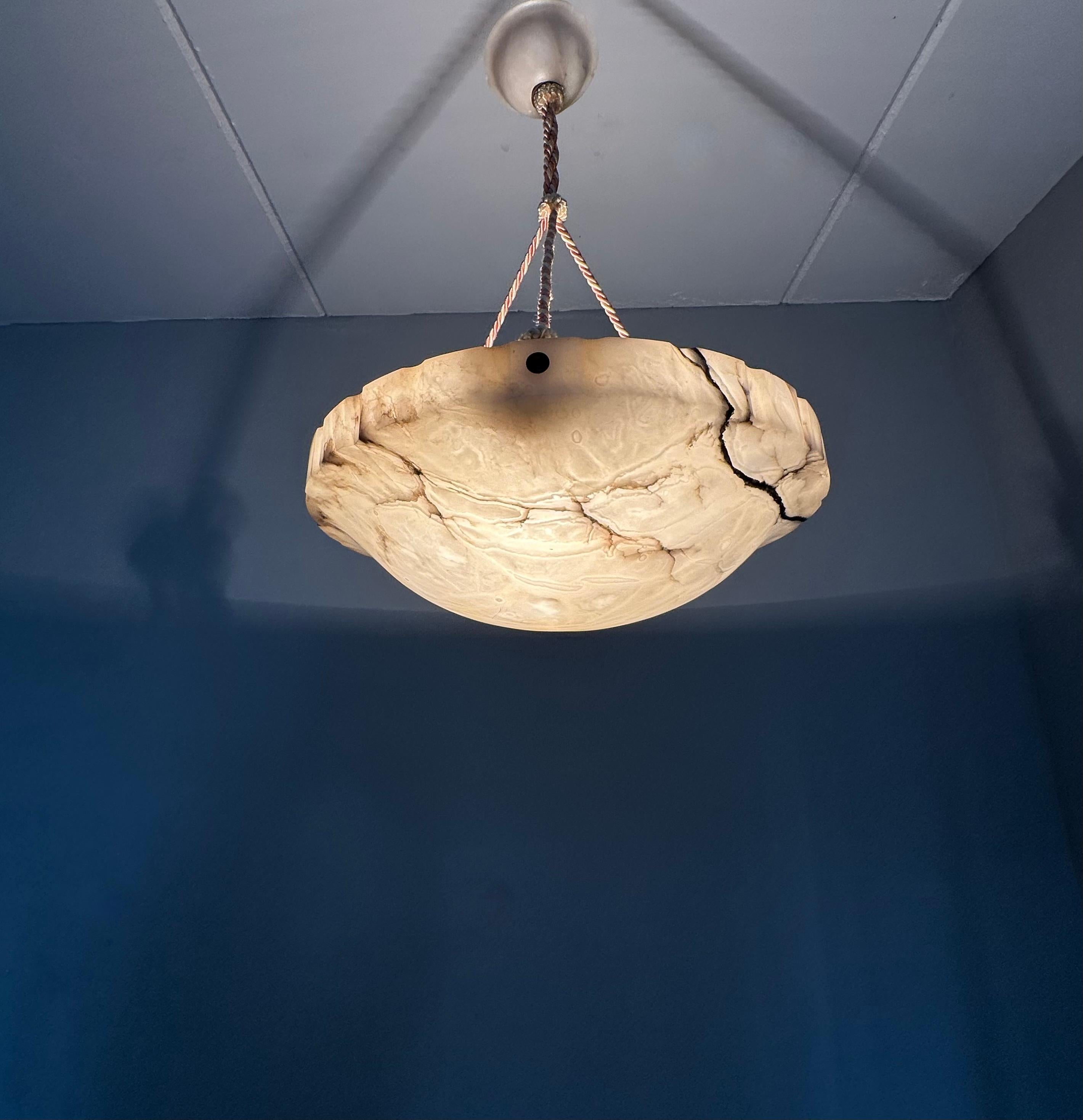 Art Deco White and Black and Whiter Veins & Patches Alabaster Pendant Chandelier 4