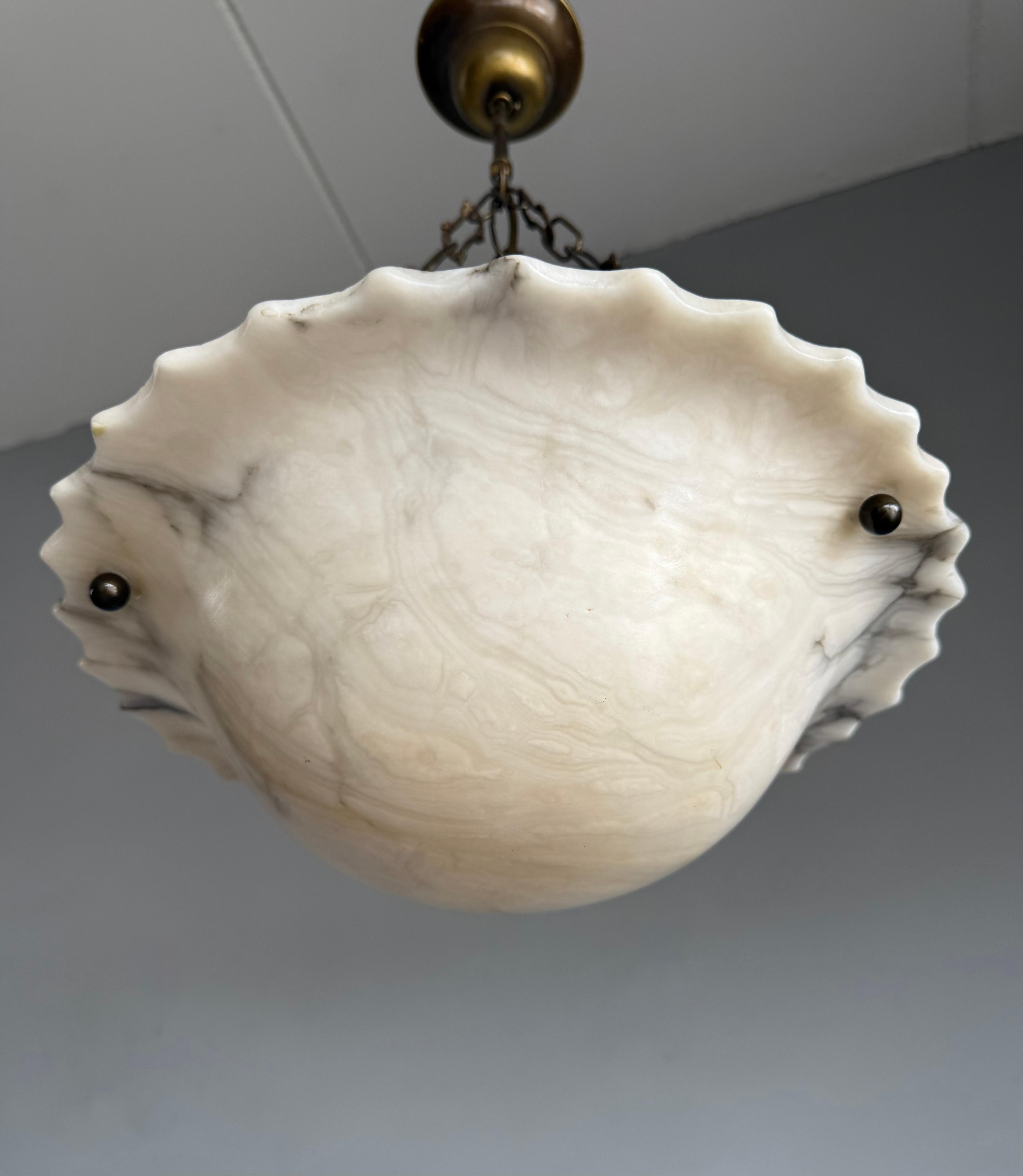 Art Deco White and Black and Whiter Veins & Patches Alabaster Pendant Chandelier For Sale 4