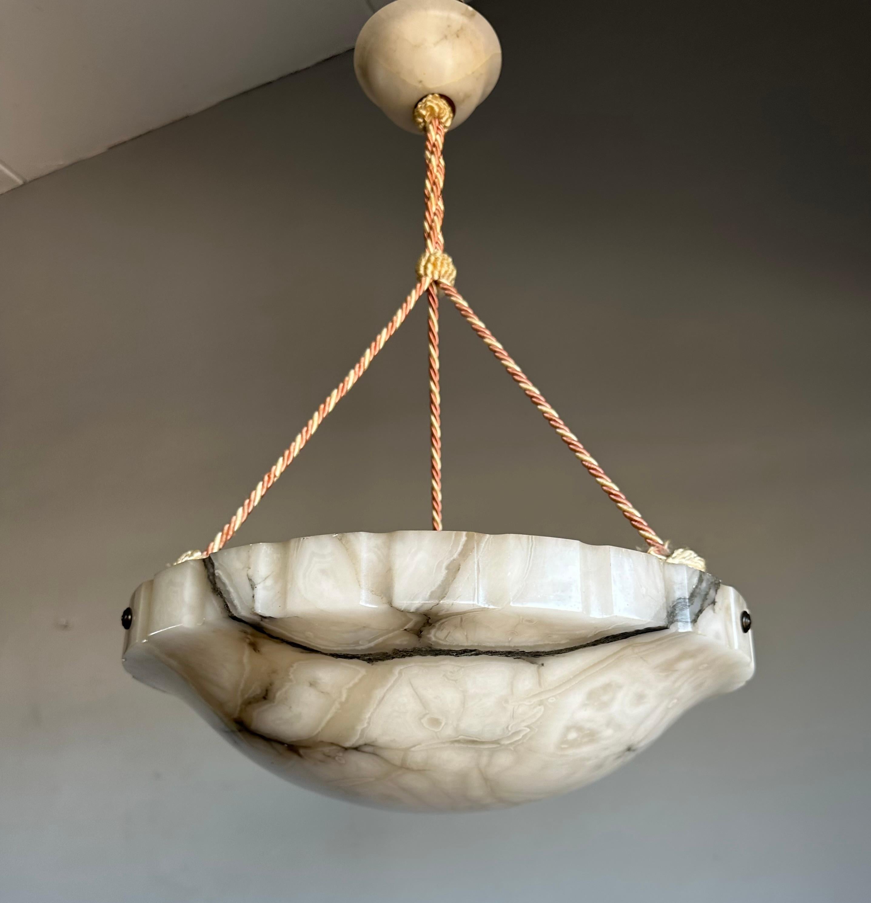 Art Deco White and Black and Whiter Veins & Patches Alabaster Pendant Chandelier 5