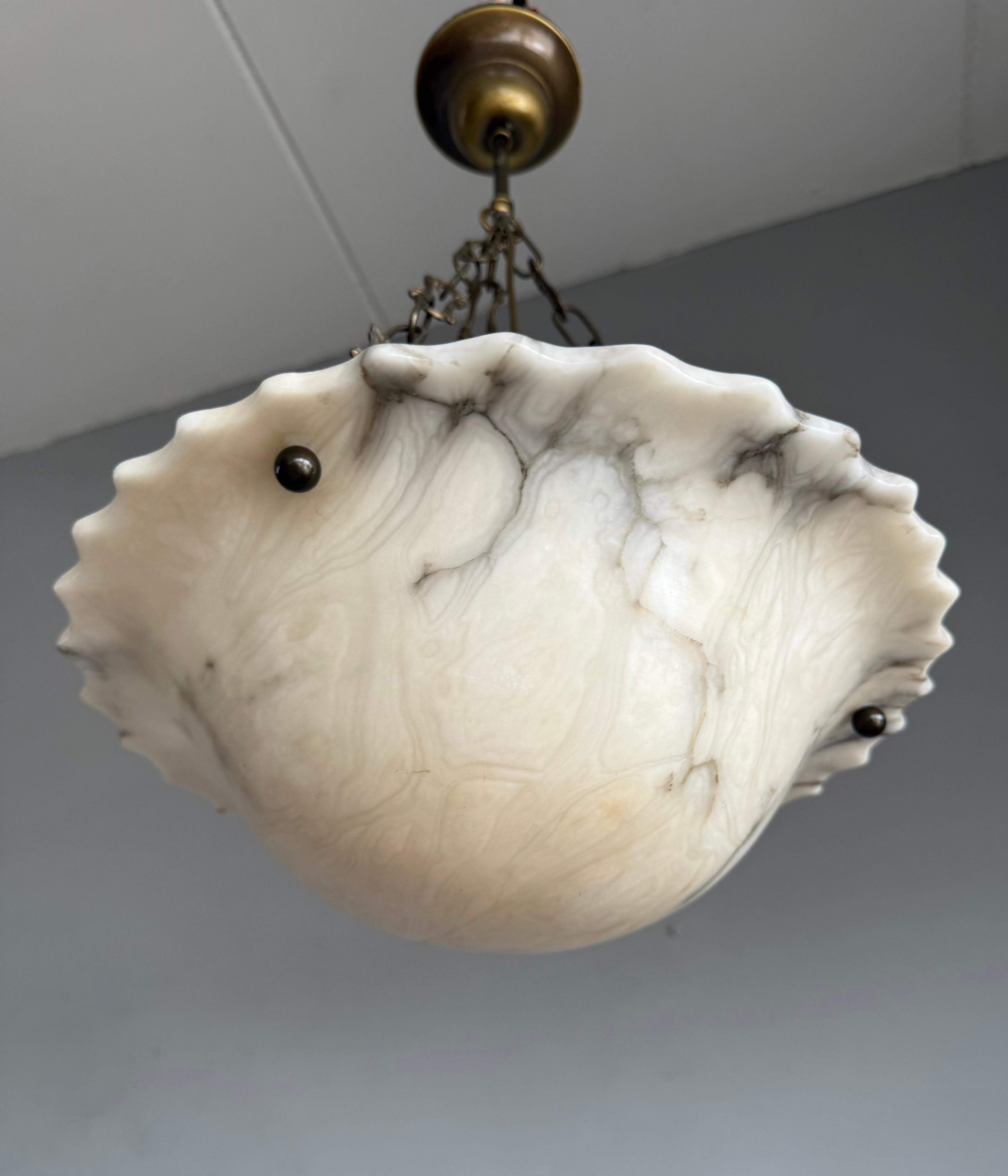 Art Deco White and Black and Whiter Veins & Patches Alabaster Pendant Chandelier For Sale 5