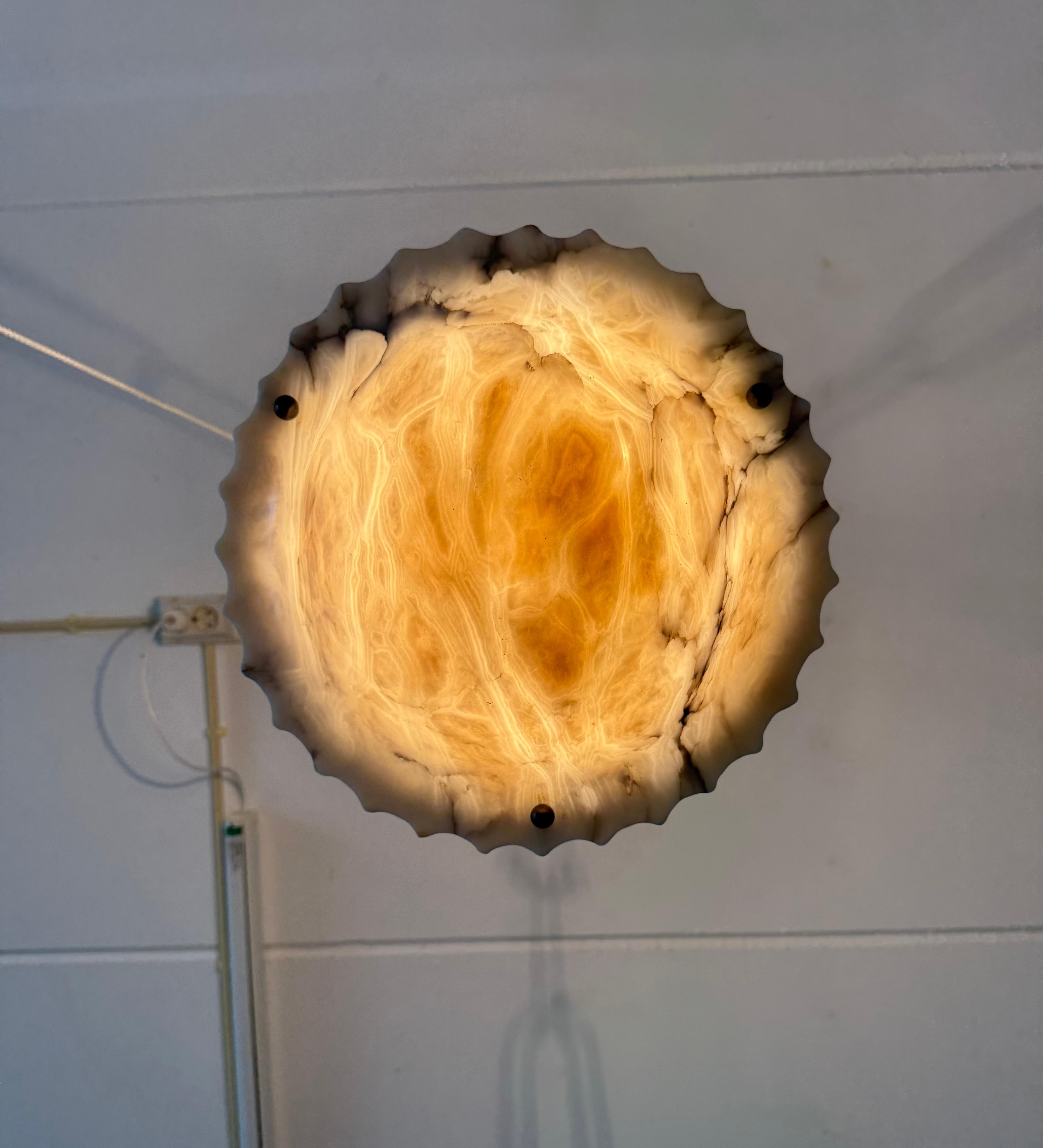 Art Deco White and Black and Whiter Veins & Patches Alabaster Pendant Chandelier For Sale 6