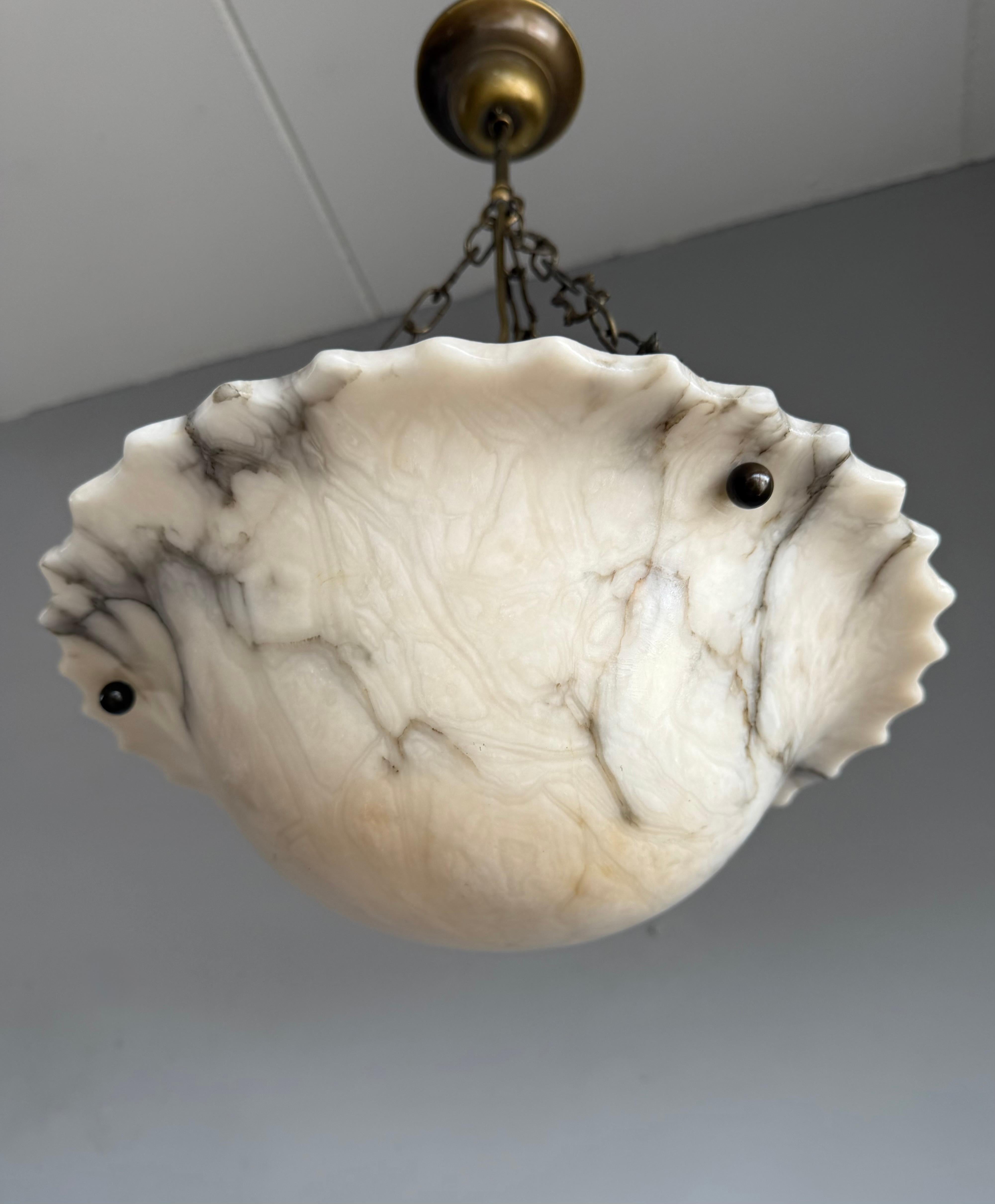 Art Deco White and Black and Whiter Veins & Patches Alabaster Pendant Chandelier For Sale 7