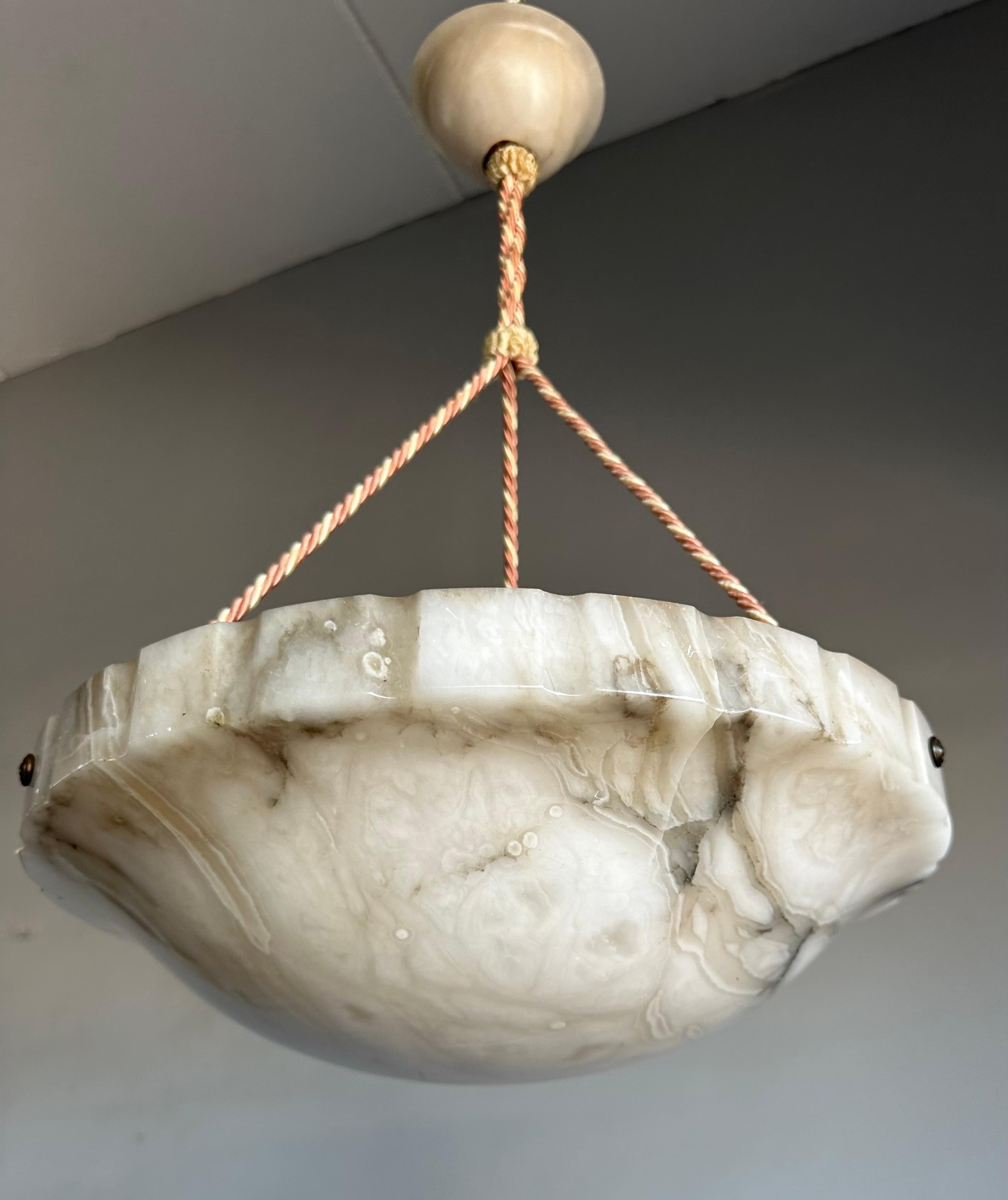 Art Deco White and Black and Whiter Veins & Patches Alabaster Pendant Chandelier 8