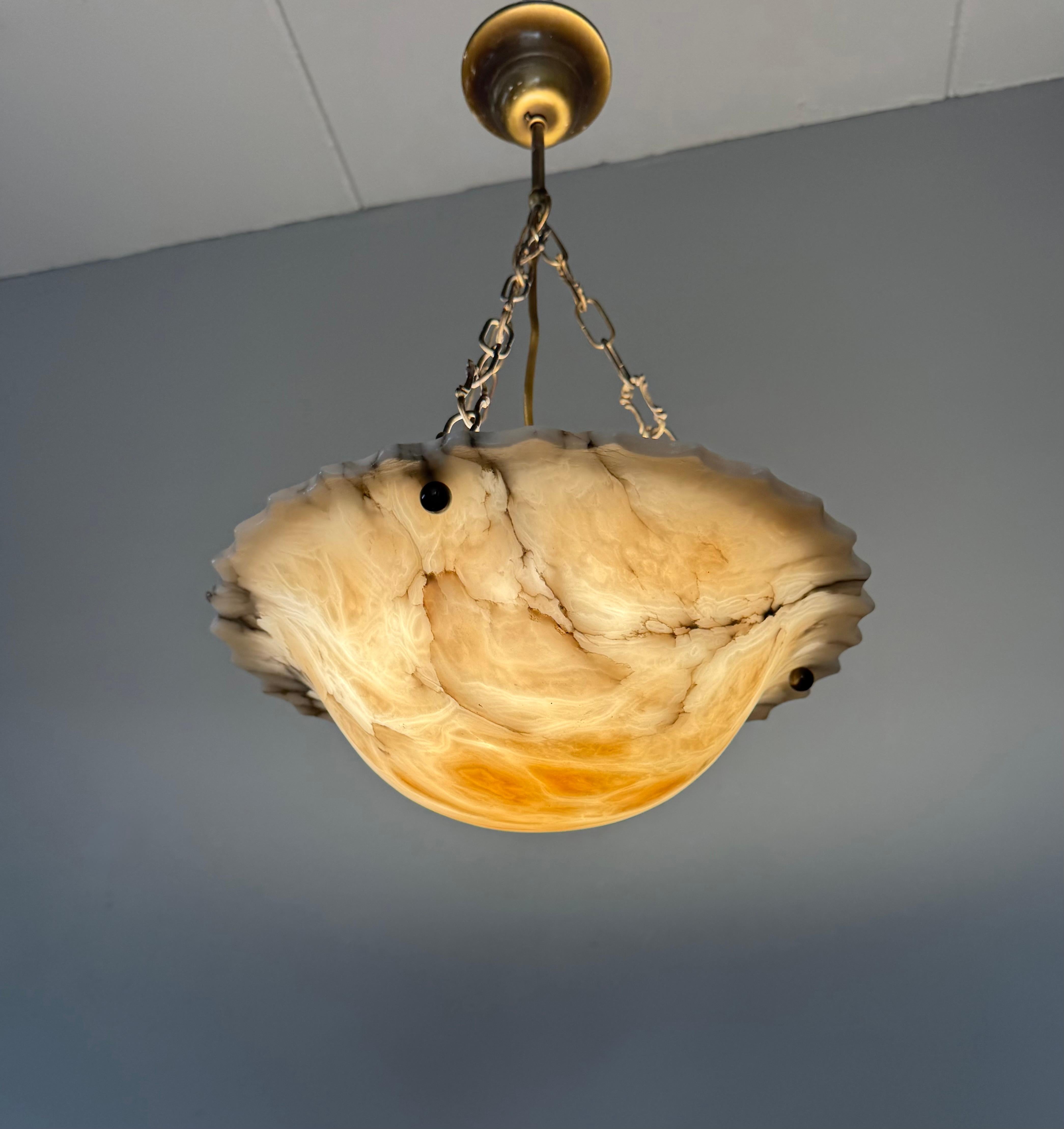 Art Deco White and Black and Whiter Veins & Patches Alabaster Pendant Chandelier For Sale 9