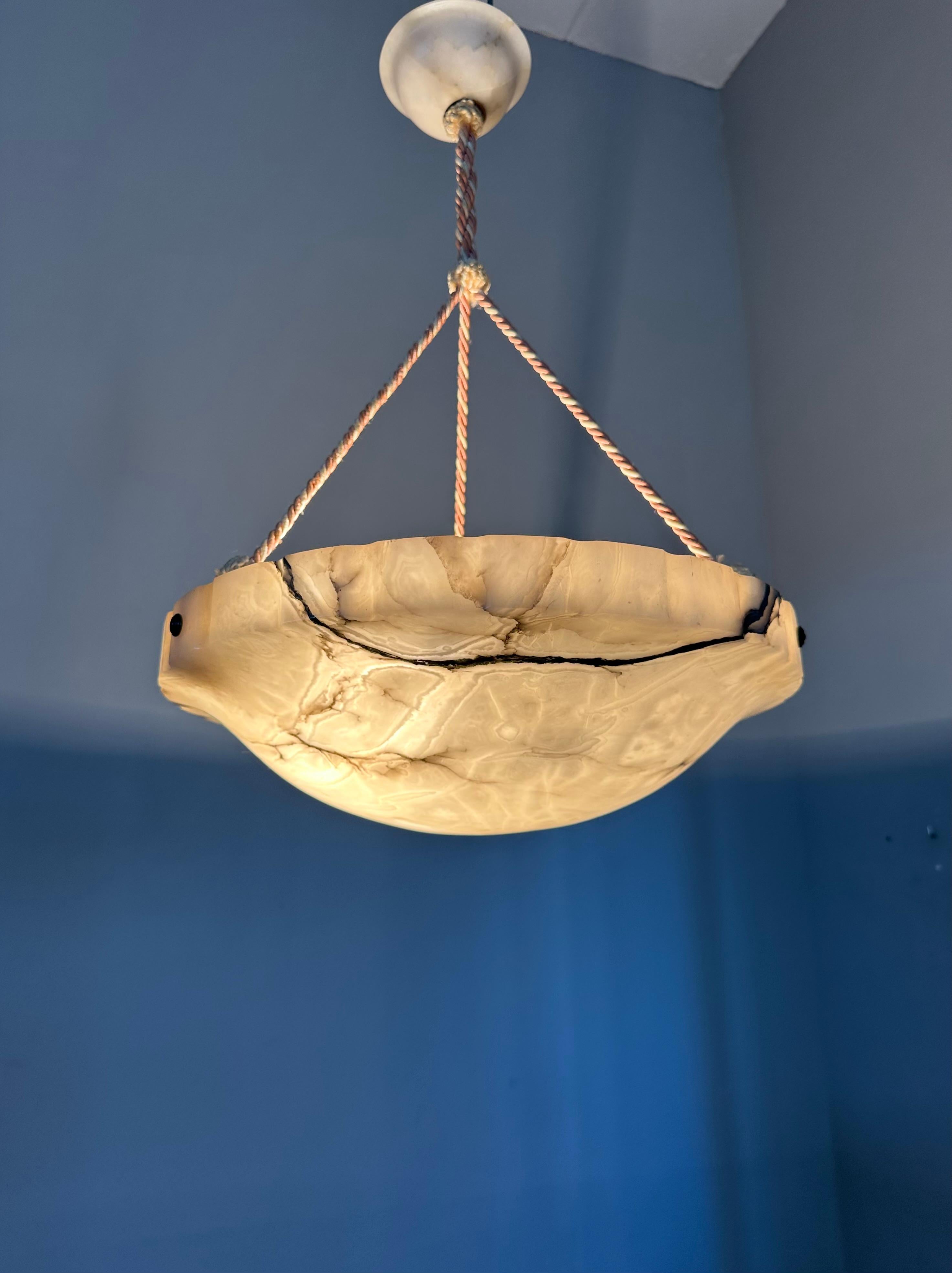 Art Deco White and Black and Whiter Veins & Patches Alabaster Pendant Chandelier 10