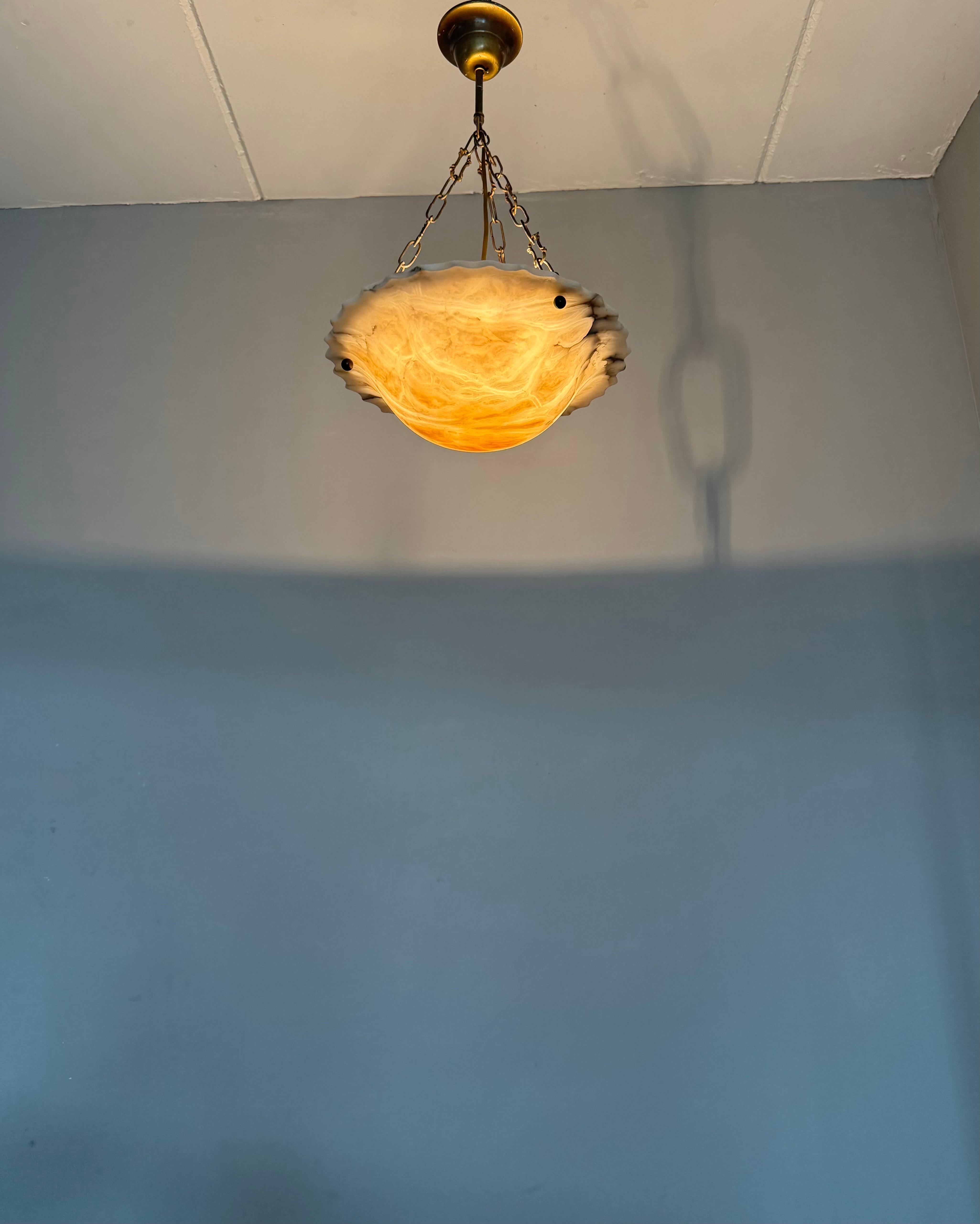 Art Deco White and Black and Whiter Veins & Patches Alabaster Pendant Chandelier For Sale 10