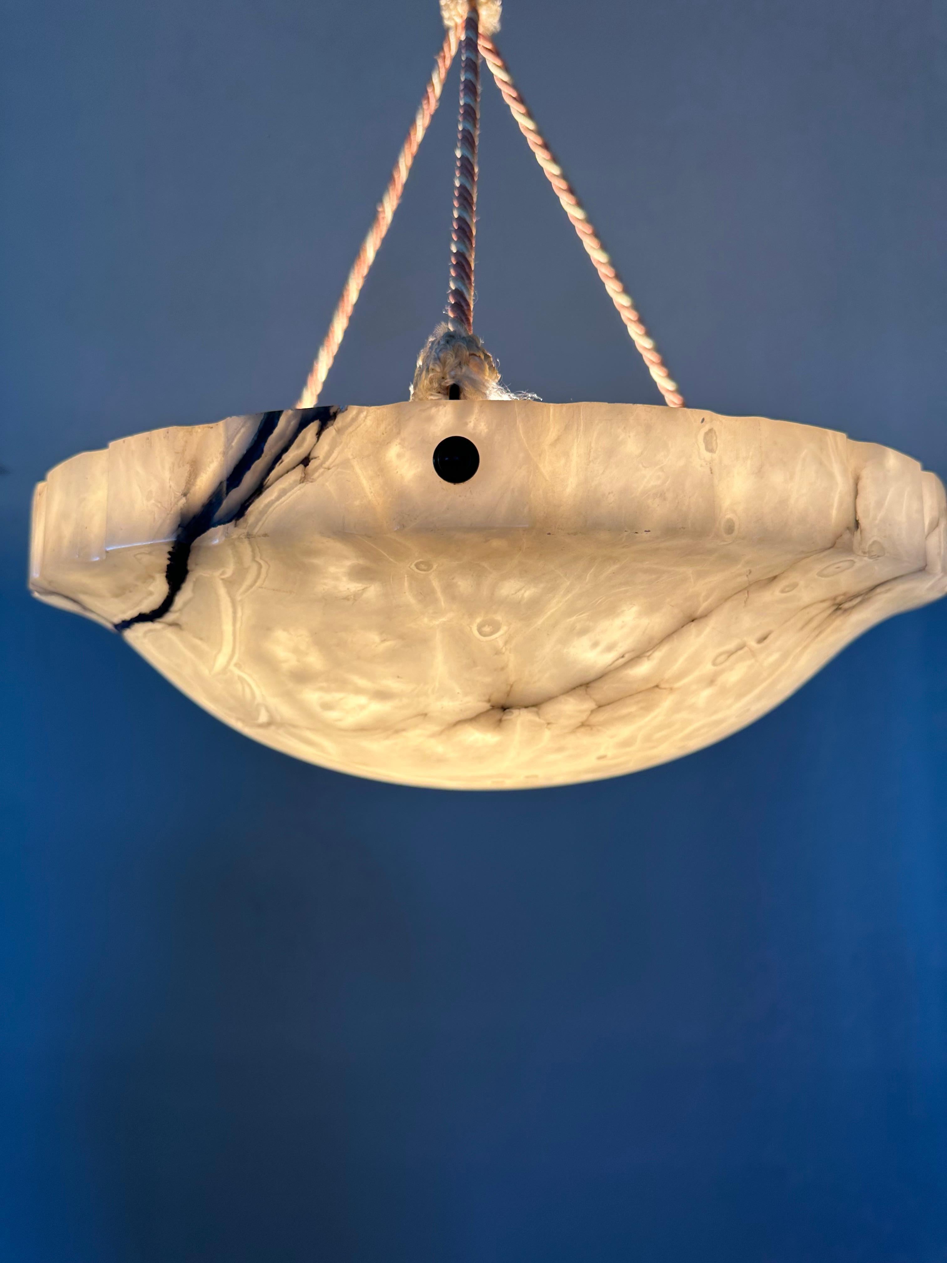Art Deco White and Black and Whiter Veins & Patches Alabaster Pendant Chandelier 11