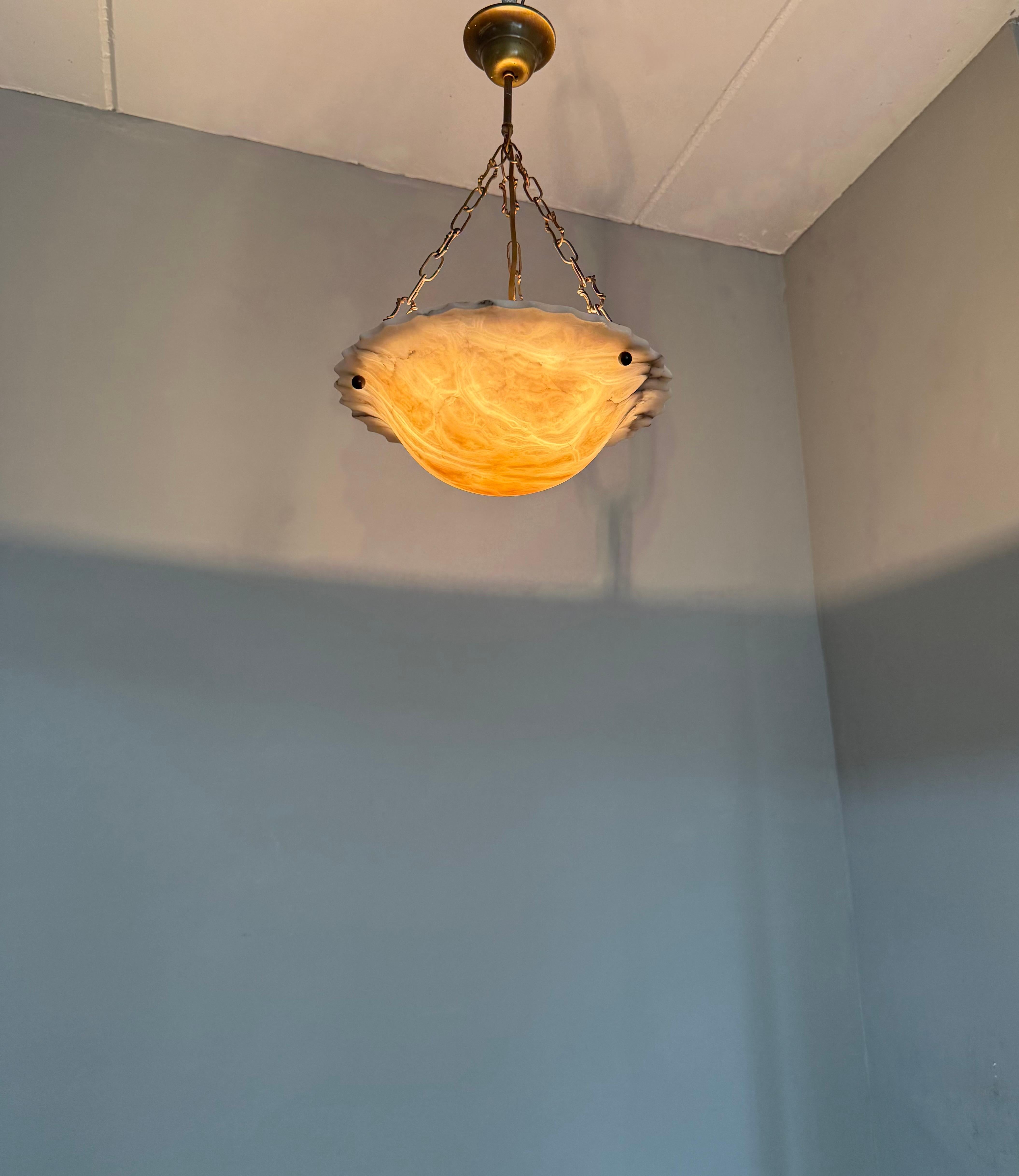 Art Deco White and Black and Whiter Veins & Patches Alabaster Pendant Chandelier For Sale 11
