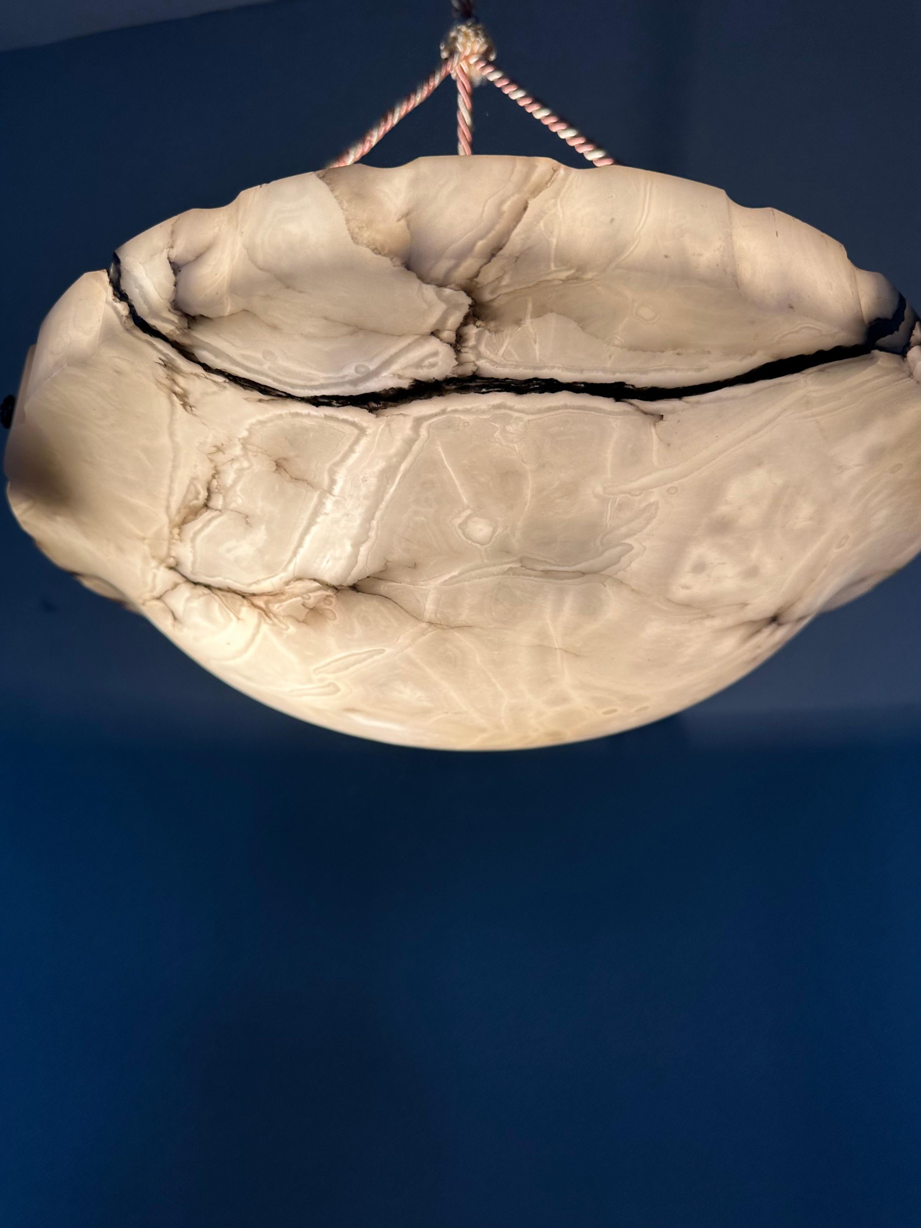 Art Deco White and Black and Whiter Veins & Patches Alabaster Pendant Chandelier 12