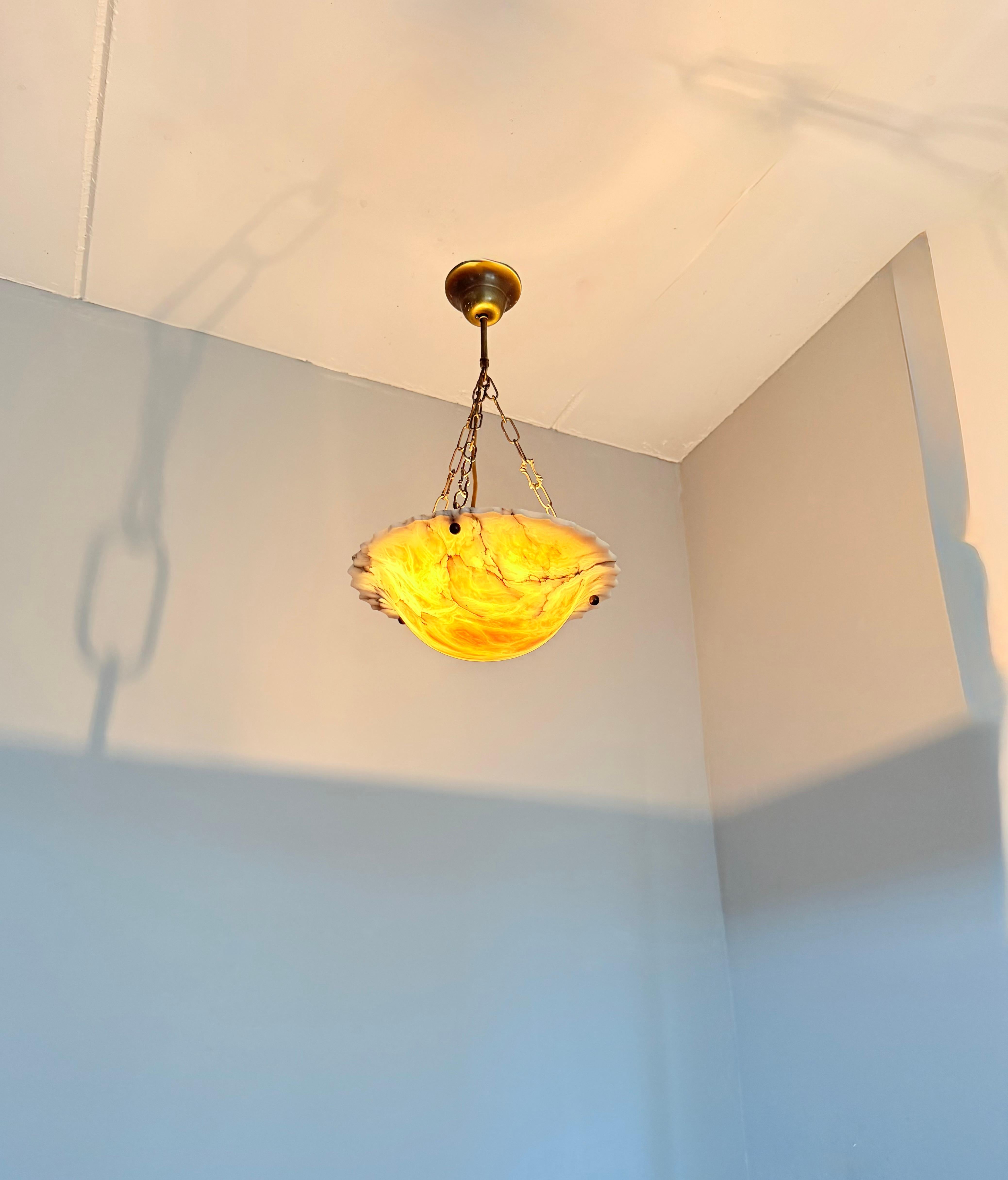 Art Deco White and Black and Whiter Veins & Patches Alabaster Pendant Chandelier For Sale 13