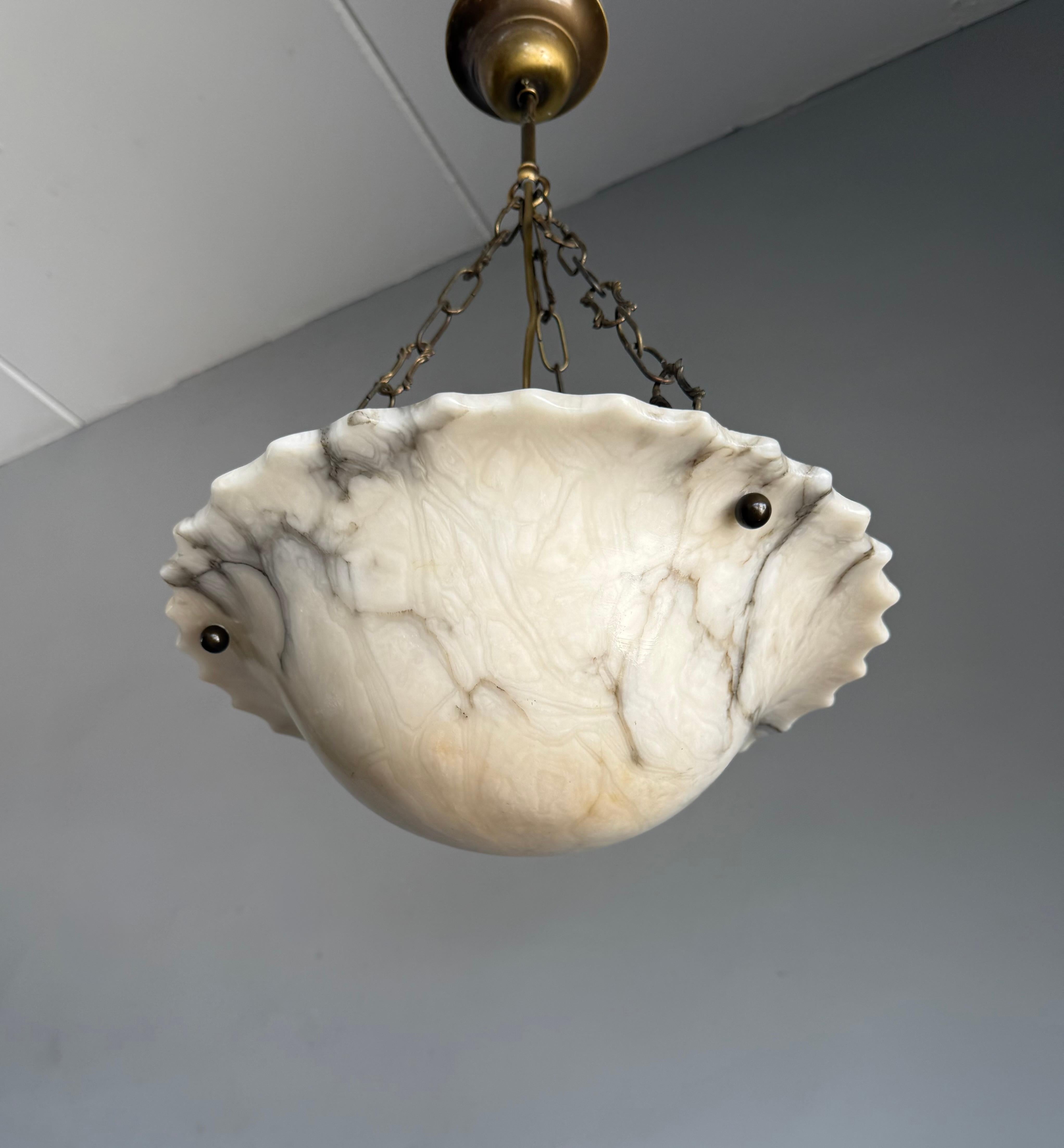 European Art Deco White and Black and Whiter Veins & Patches Alabaster Pendant Chandelier For Sale
