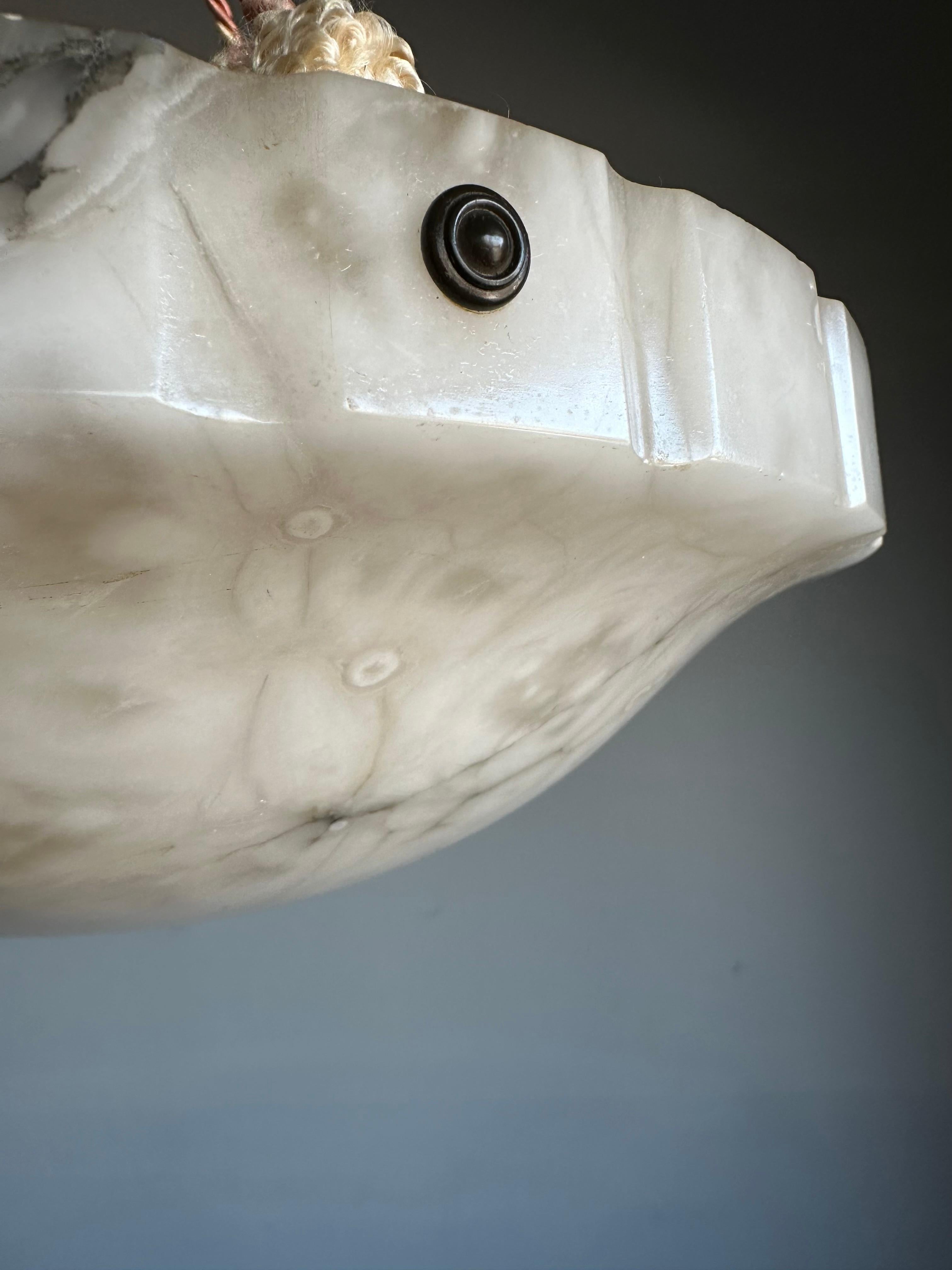 Art Deco White and Black and Whiter Veins & Patches Alabaster Pendant Chandelier In Excellent Condition In Lisse, NL