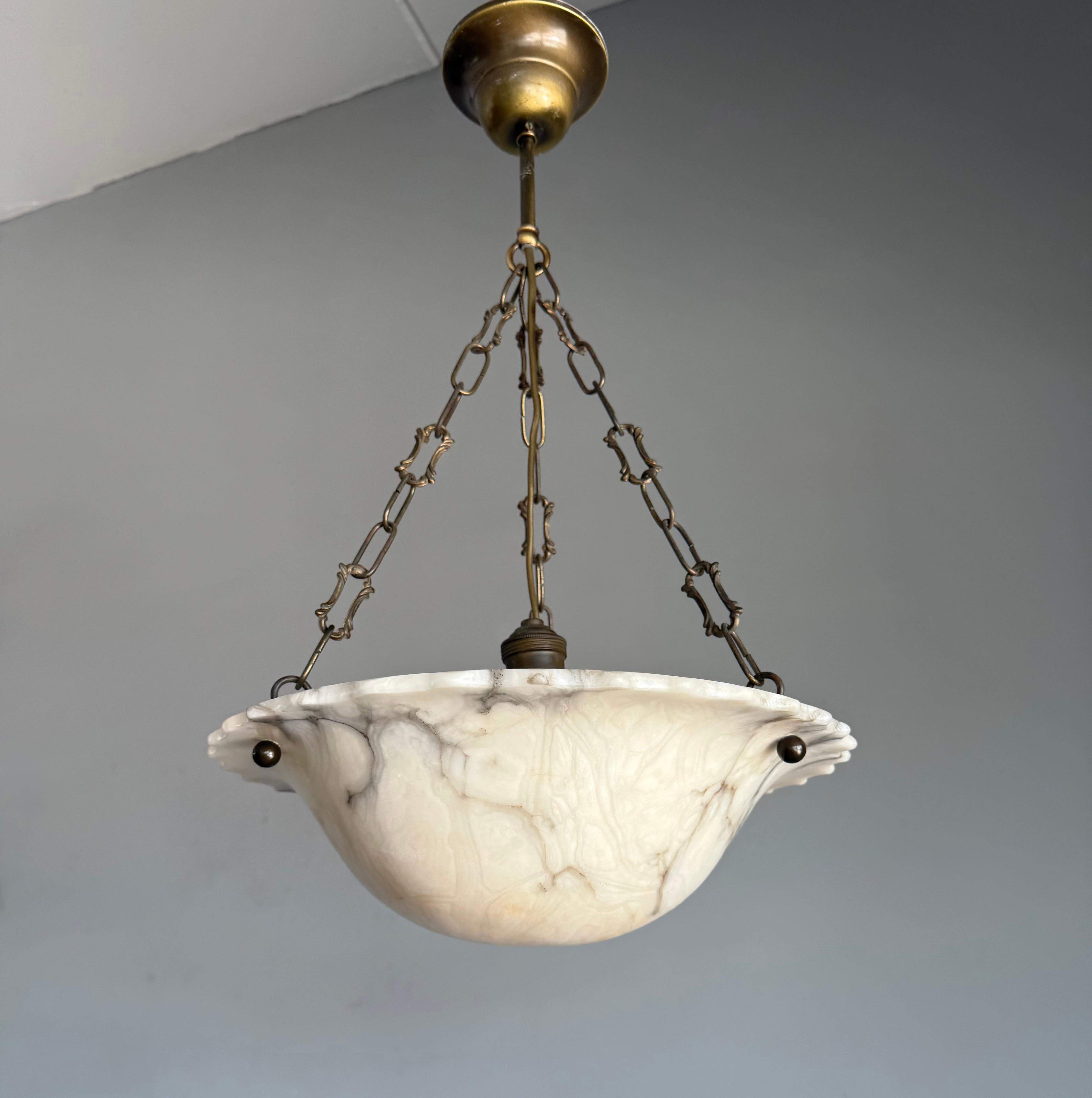 Art Deco White and Black and Whiter Veins & Patches Alabaster Pendant Chandelier In Excellent Condition For Sale In Lisse, NL