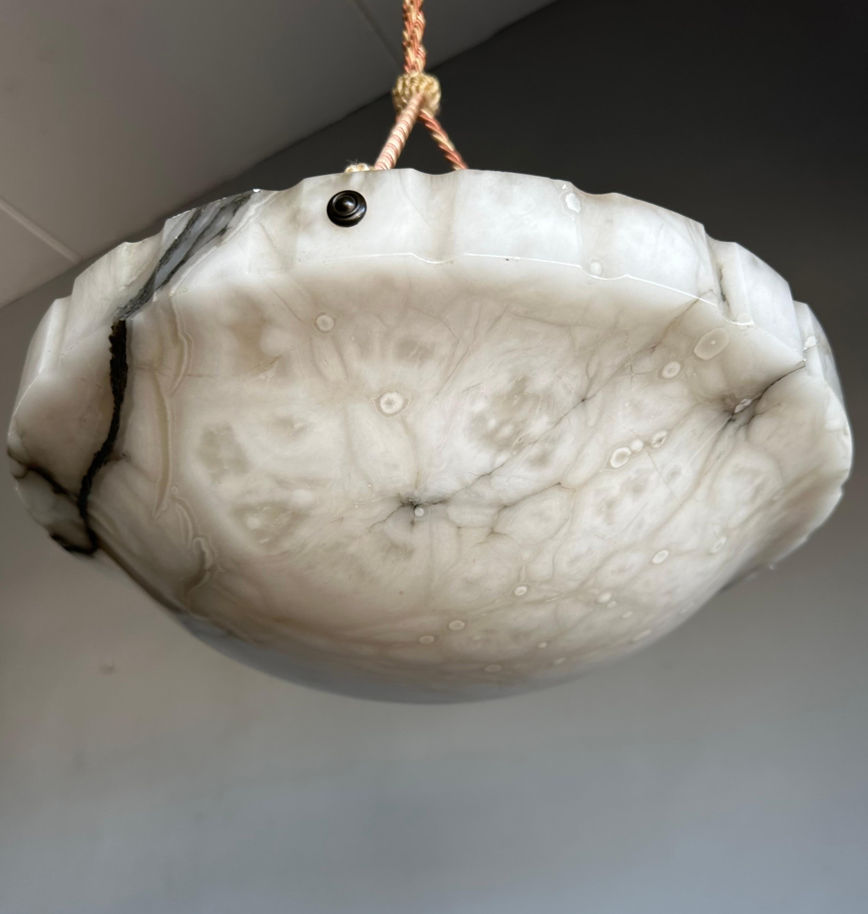 20th Century Art Deco White and Black and Whiter Veins & Patches Alabaster Pendant Chandelier