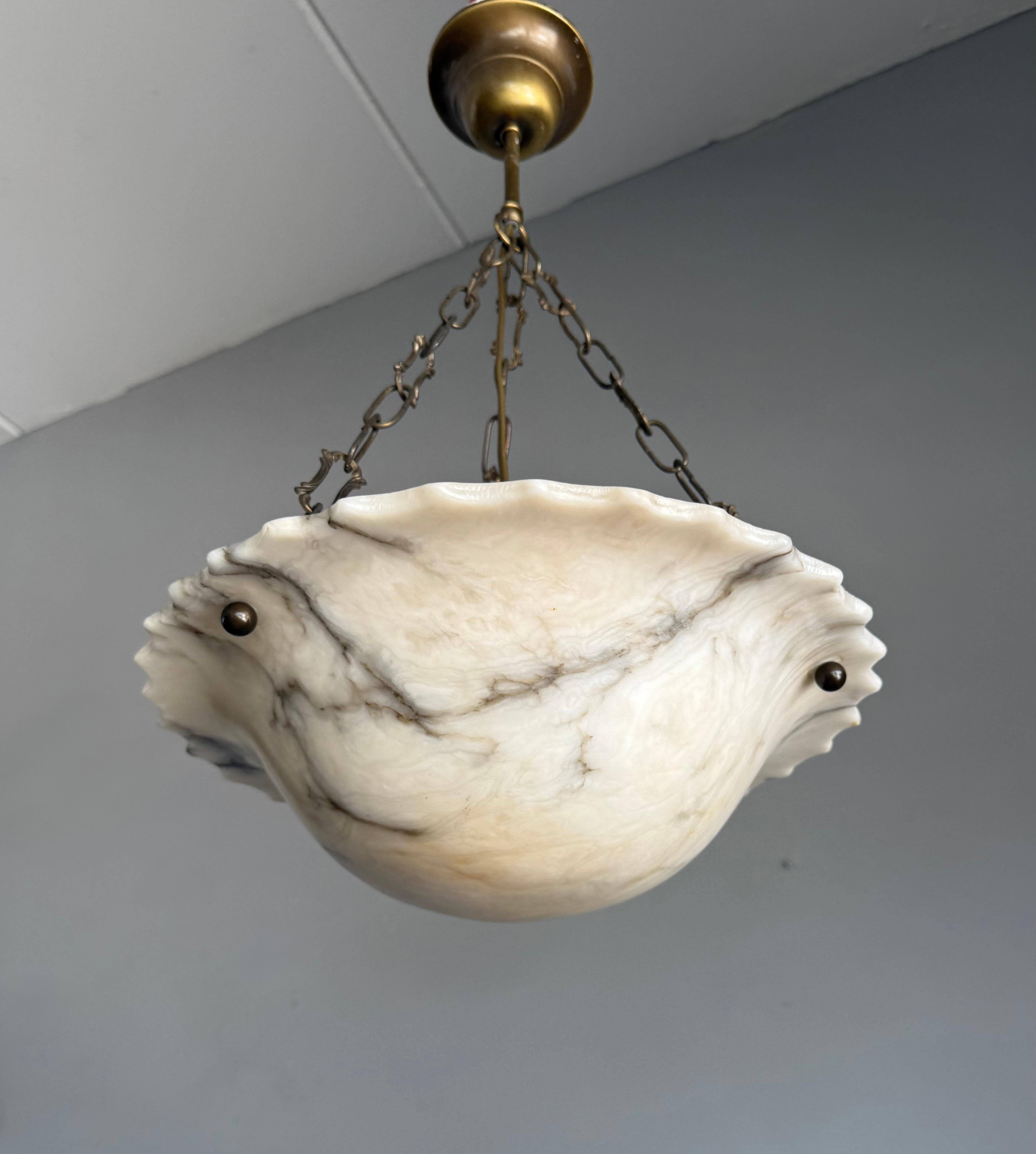 20th Century Art Deco White and Black and Whiter Veins & Patches Alabaster Pendant Chandelier For Sale