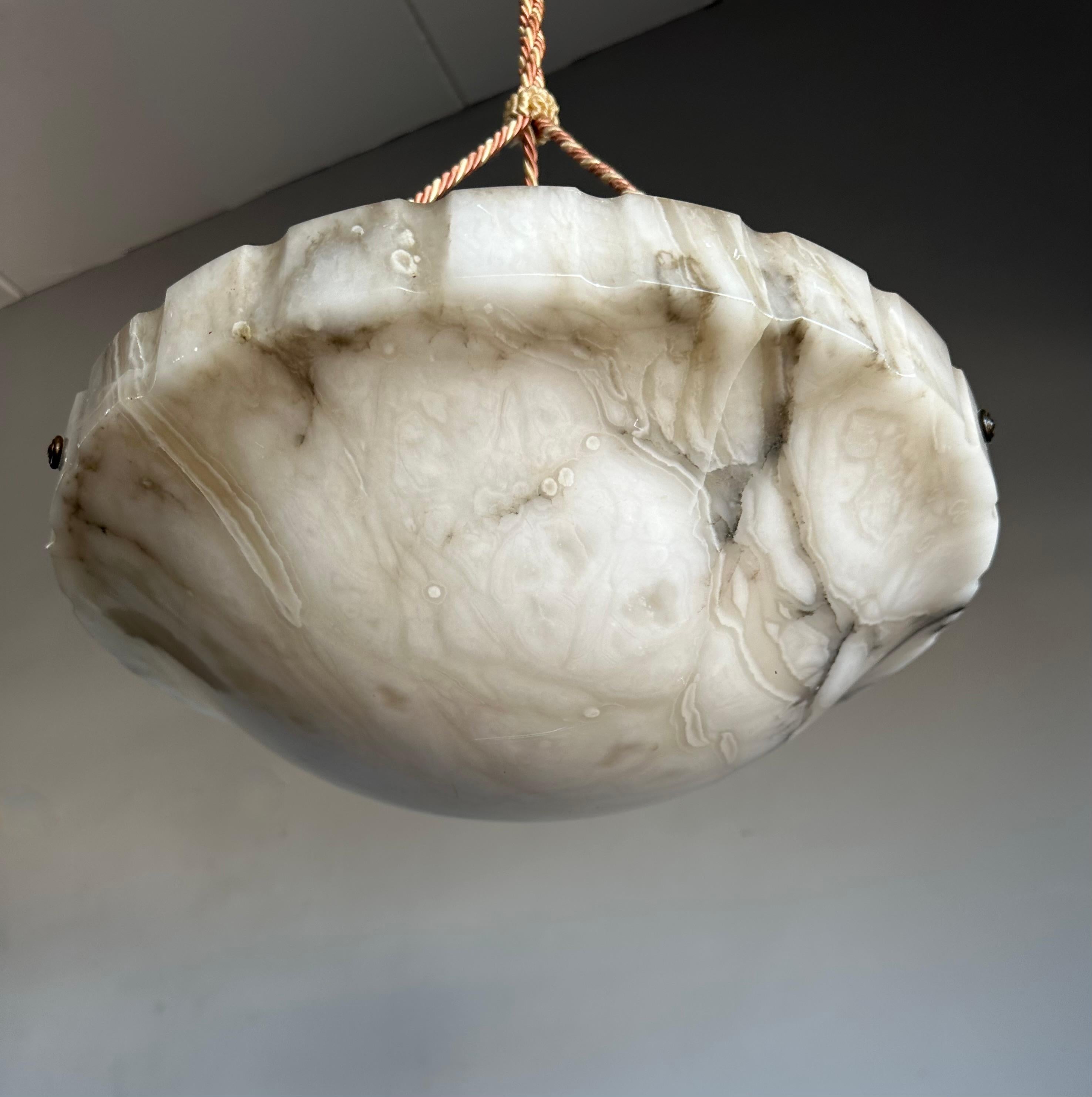 Brass Art Deco White and Black and Whiter Veins & Patches Alabaster Pendant Chandelier