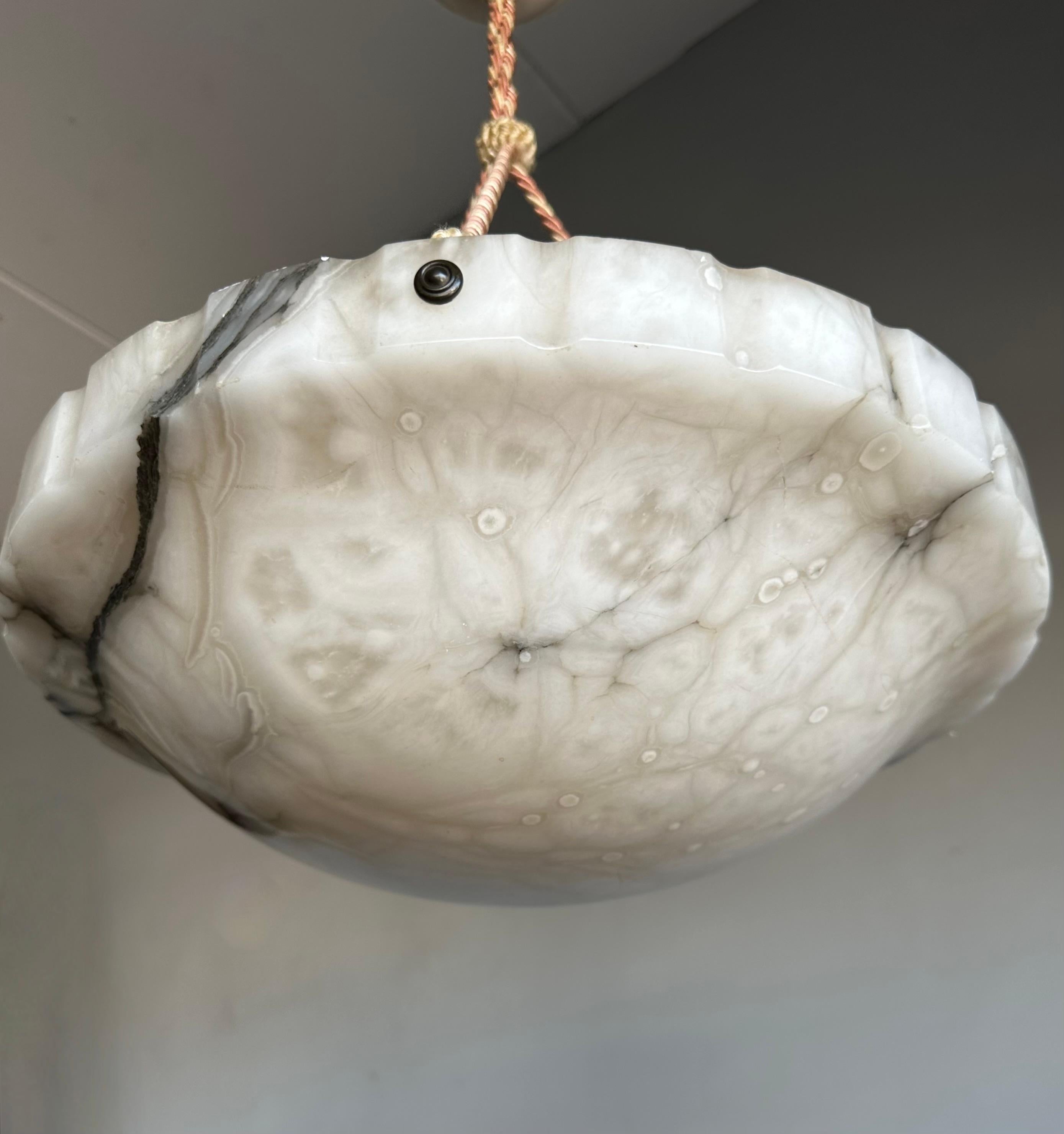 Art Deco White and Black and Whiter Veins & Patches Alabaster Pendant Chandelier 1