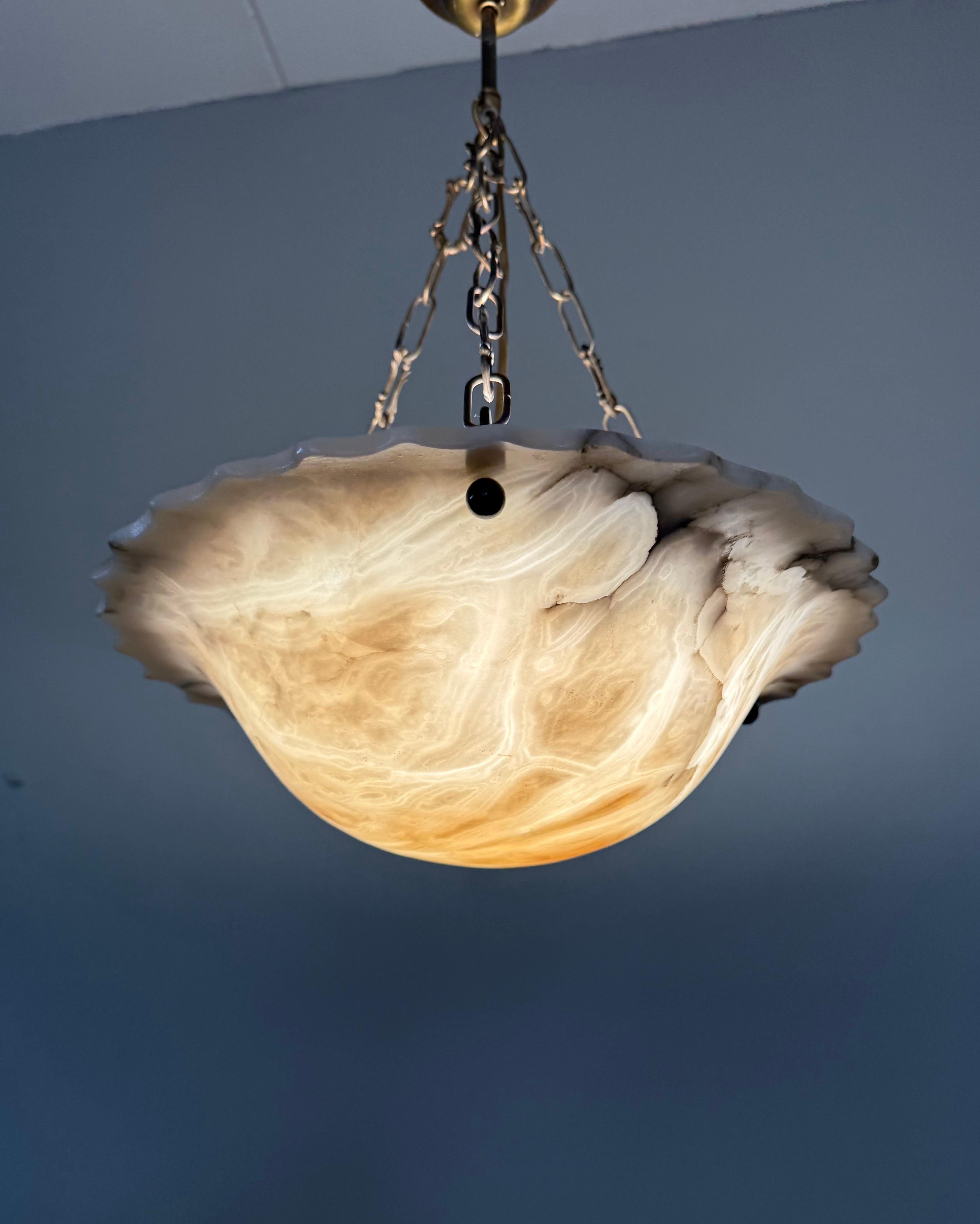 Art Deco White and Black and Whiter Veins & Patches Alabaster Pendant Chandelier For Sale 1