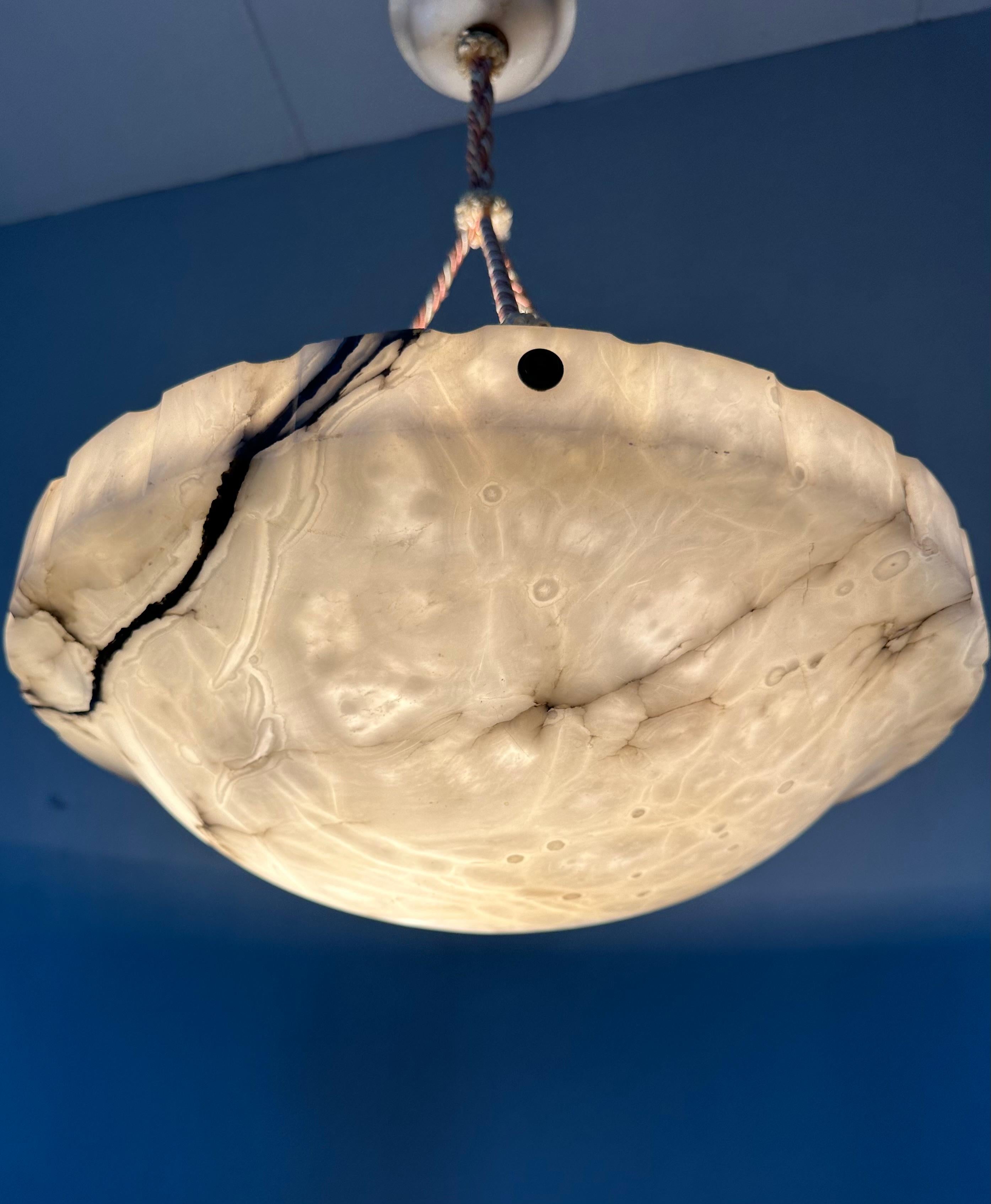 Art Deco White and Black and Whiter Veins & Patches Alabaster Pendant Chandelier 2